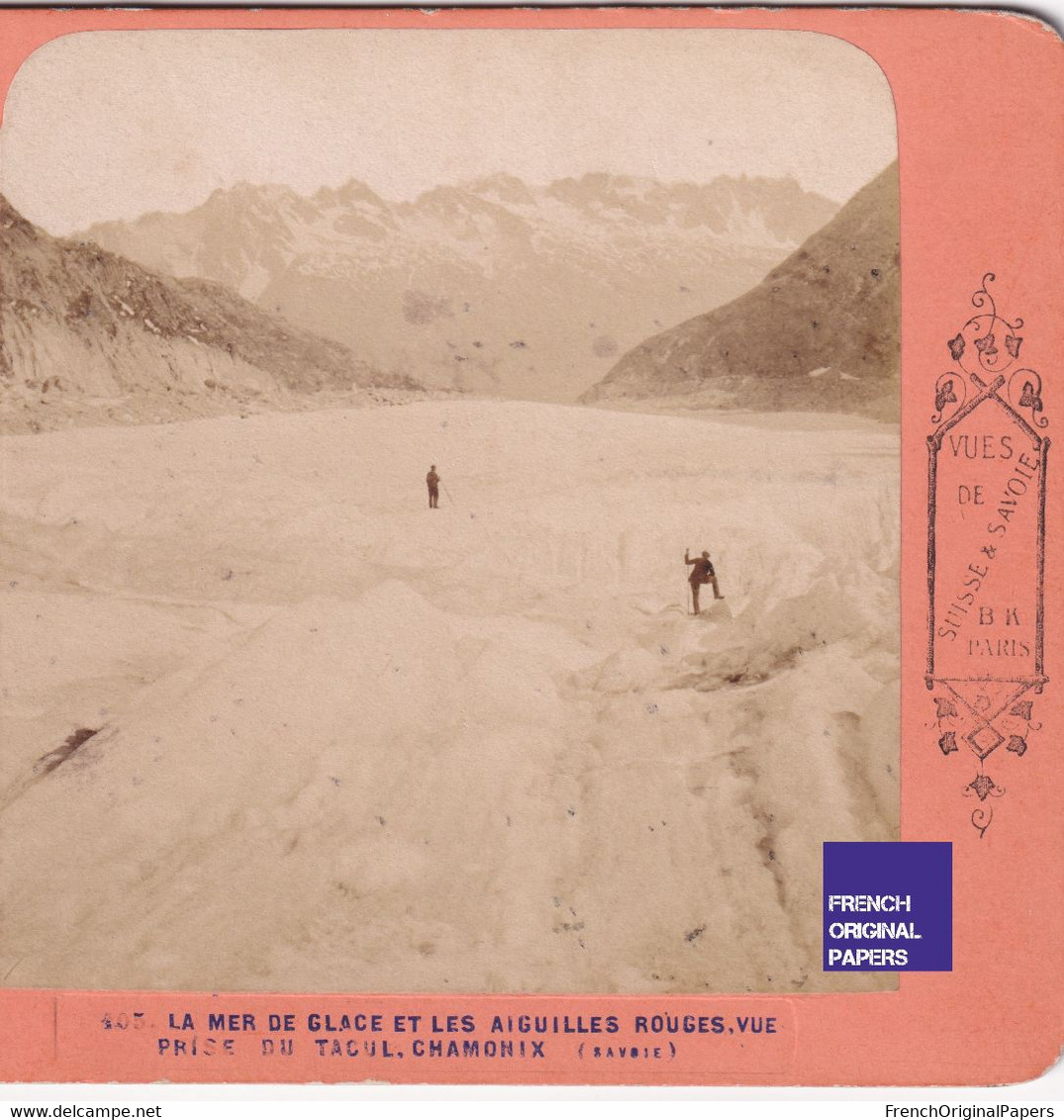 Mer De Glace Et Aiguilles Rouges Prise Du Tacul - Chamonix Photo Stéréoscopique 17,6x8,8cm Vers 1890 Glacier C5-28 - Photos Stéréoscopiques