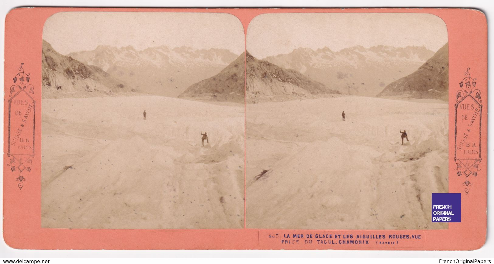 Mer De Glace Et Aiguilles Rouges Prise Du Tacul - Chamonix Photo Stéréoscopique 17,6x8,8cm Vers 1890 Glacier C5-28 - Stereoscopic