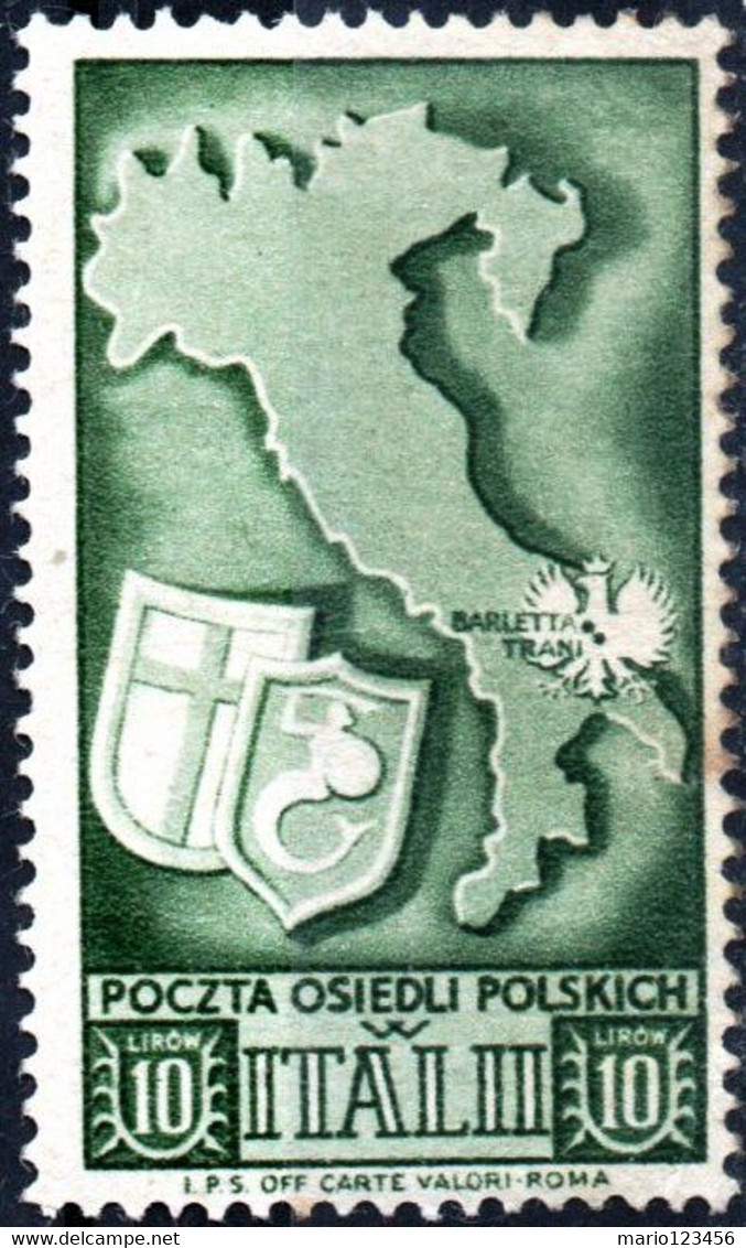 POLONIA, CORPO POLACCO NELLA II G. M. IN ITALIA, 1946, 10 £., FRANCOBOLLO NUOVO (MLH*) Un:IT-OC PO 26 - 1946-47 Período Del Corpo Polacco