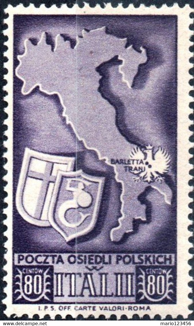 POLONIA, CORPO POLACCO NELLA II G. M. IN ITALIA, 1946, 80 £., FRANCOBOLLO NUOVO (MLH*) Un:IT-OC PO 18 - 1946-47 Corpo Polacco Period