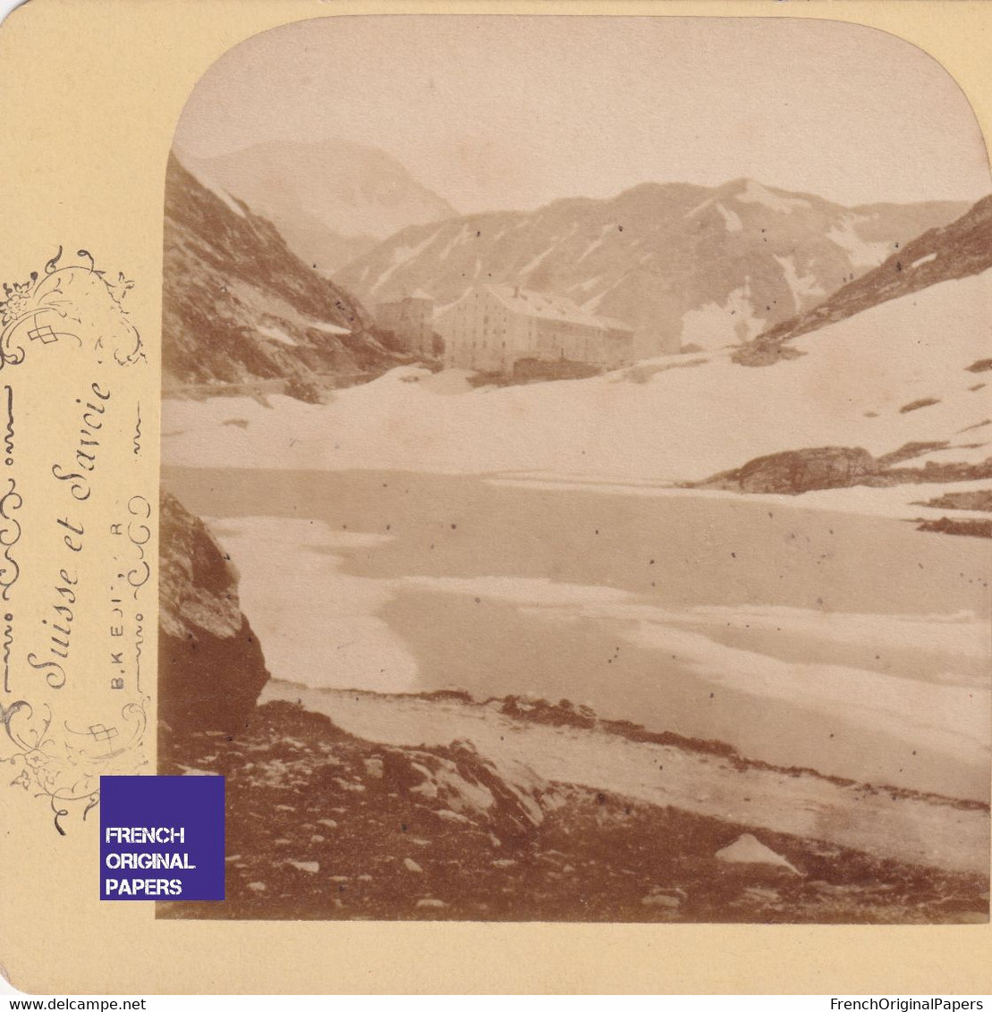 Hospice Du Grand Saint Bernard Photo Stéréoscopique 16,8x8,5cm Vers 1890 Valais Suisse Lac Hiver C5-29 - Photos Stéréoscopiques