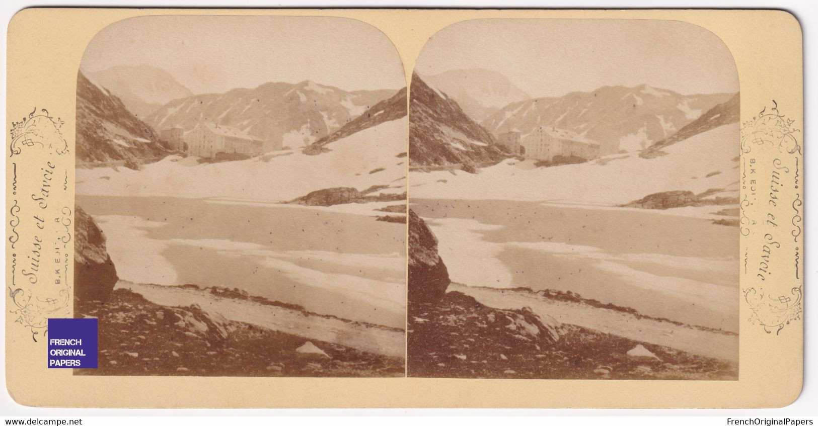 Hospice Du Grand Saint Bernard Photo Stéréoscopique 16,8x8,5cm Vers 1890 Valais Suisse Lac Hiver C5-29 - Photos Stéréoscopiques