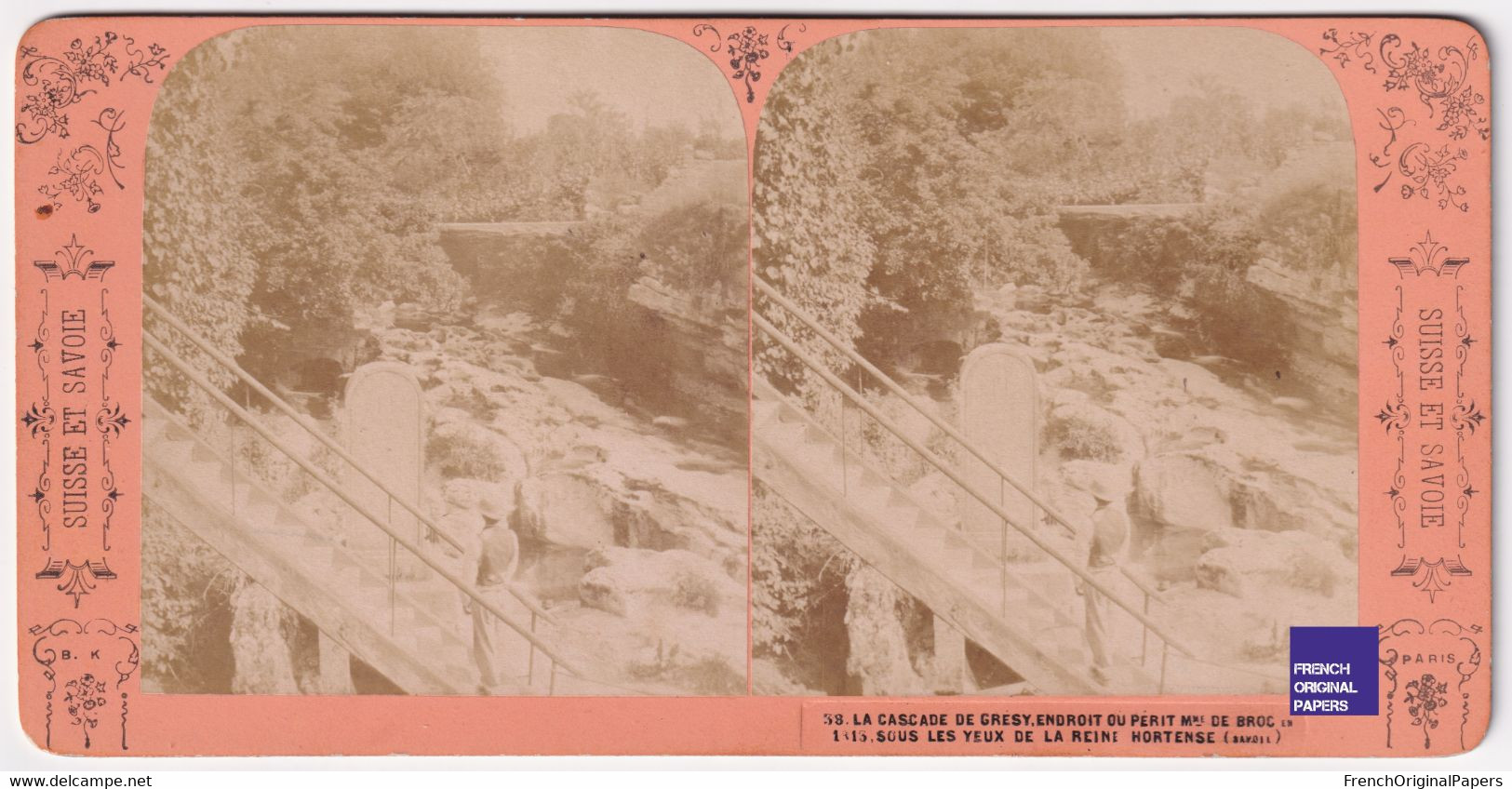 Cascade De Grésy Près Aix Les Bains - Photo Stéréoscopique 17,6x8,8cm Vers 1890 - Reine Hortense Mme De Broc C5-30 - Photos Stéréoscopiques