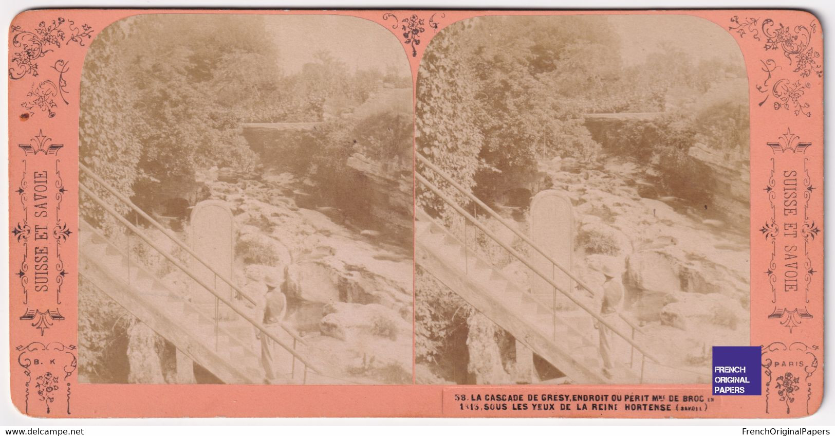 Cascade De Grésy Près Aix Les Bains - Photo Stéréoscopique 17,6x8,8cm Vers 1890 - Reine Hortense Mme De Broc C5-30 - Stereoscopic