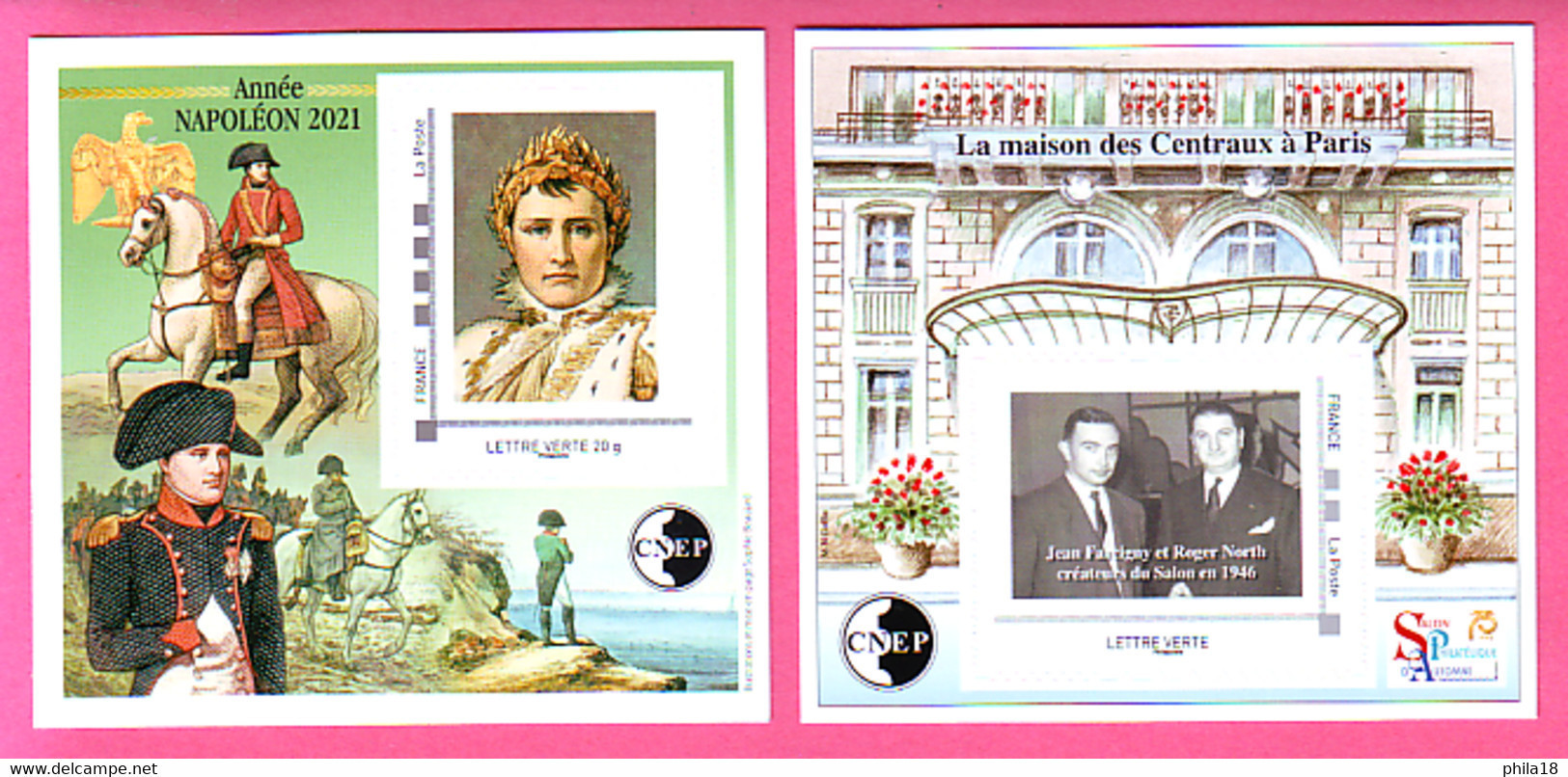 BLOCS CNEP 87 88 SALON AUTOMNE 2021 NAPOLEON - 75 ANS SALON PHILATELIQUE MAISON DES CENTRAUX TP ADHESIF LETTRE VERTE - CNEP