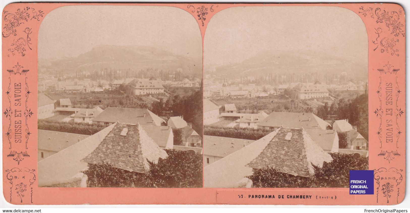 Panorama De Chambéry - Photo Stéréoscopique 17,6x8,8cm Vers 1890 - Alpes Savoie Photographie B.K. Paris C5-30 - Stereoscopic