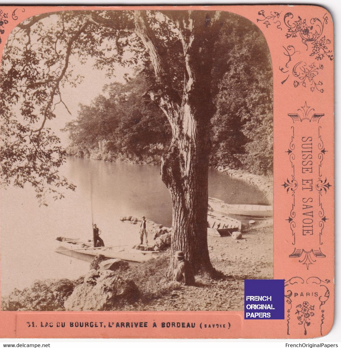 Lac Du Bourget Arrivée à Bordeau Photo Stéréoscopique 17,6x8,8cm Vers 1890 - Alpes Savoie Photographie B.K. Paris C5-30 - Stereoscopic