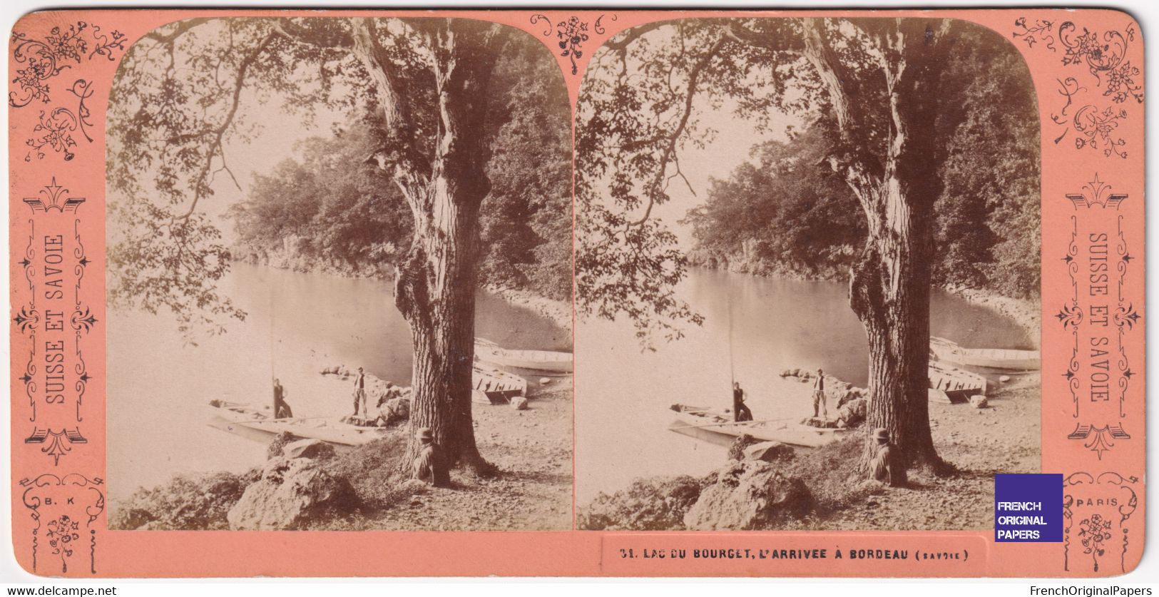 Lac Du Bourget Arrivée à Bordeau Photo Stéréoscopique 17,6x8,8cm Vers 1890 - Alpes Savoie Photographie B.K. Paris C5-30 - Stereoscopic