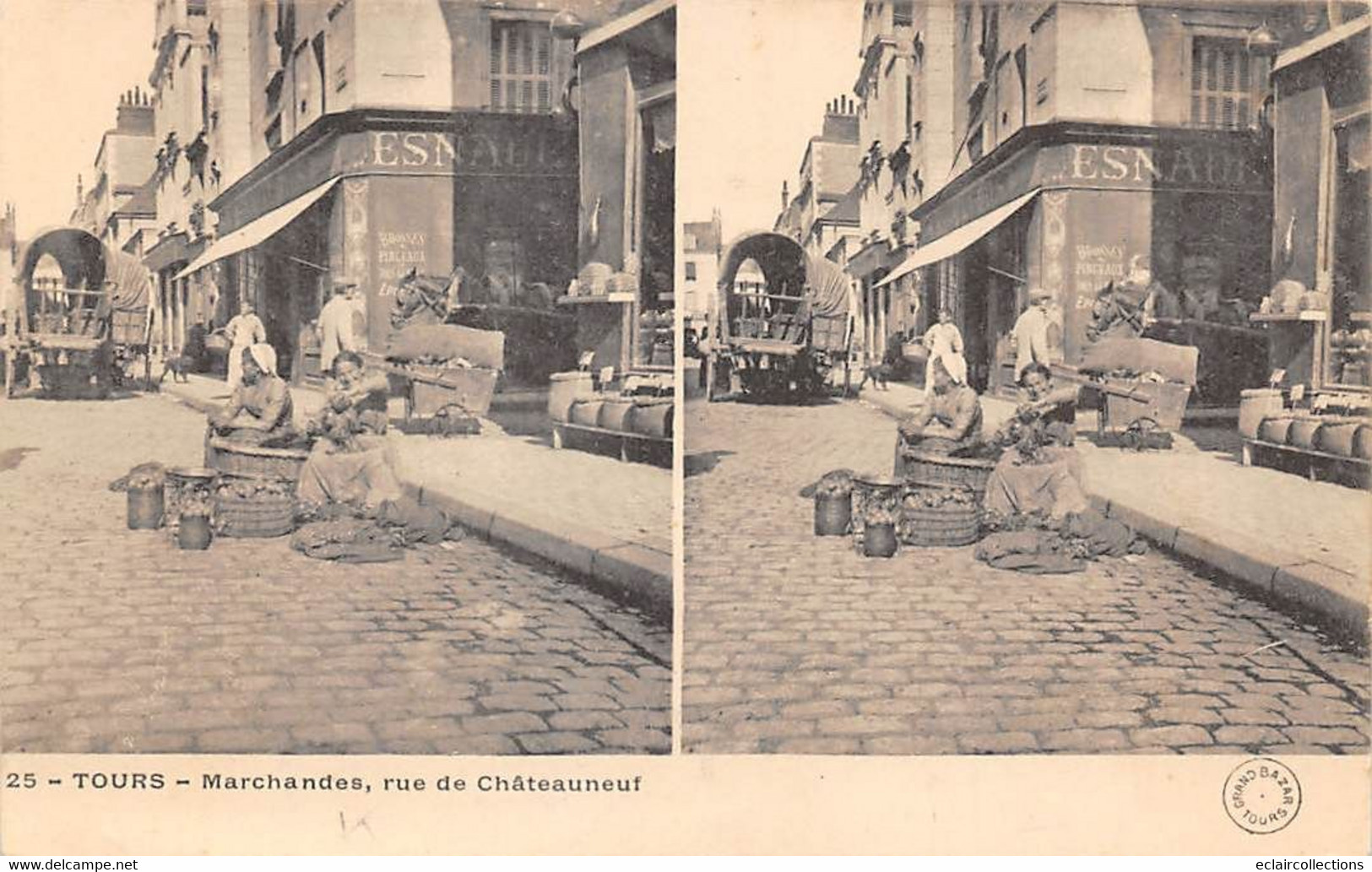 Tours    37:     Marchandes Rue De Chateauneuf   - Carte Stéréo -   N° GB 25 (voir Scan) - Tours