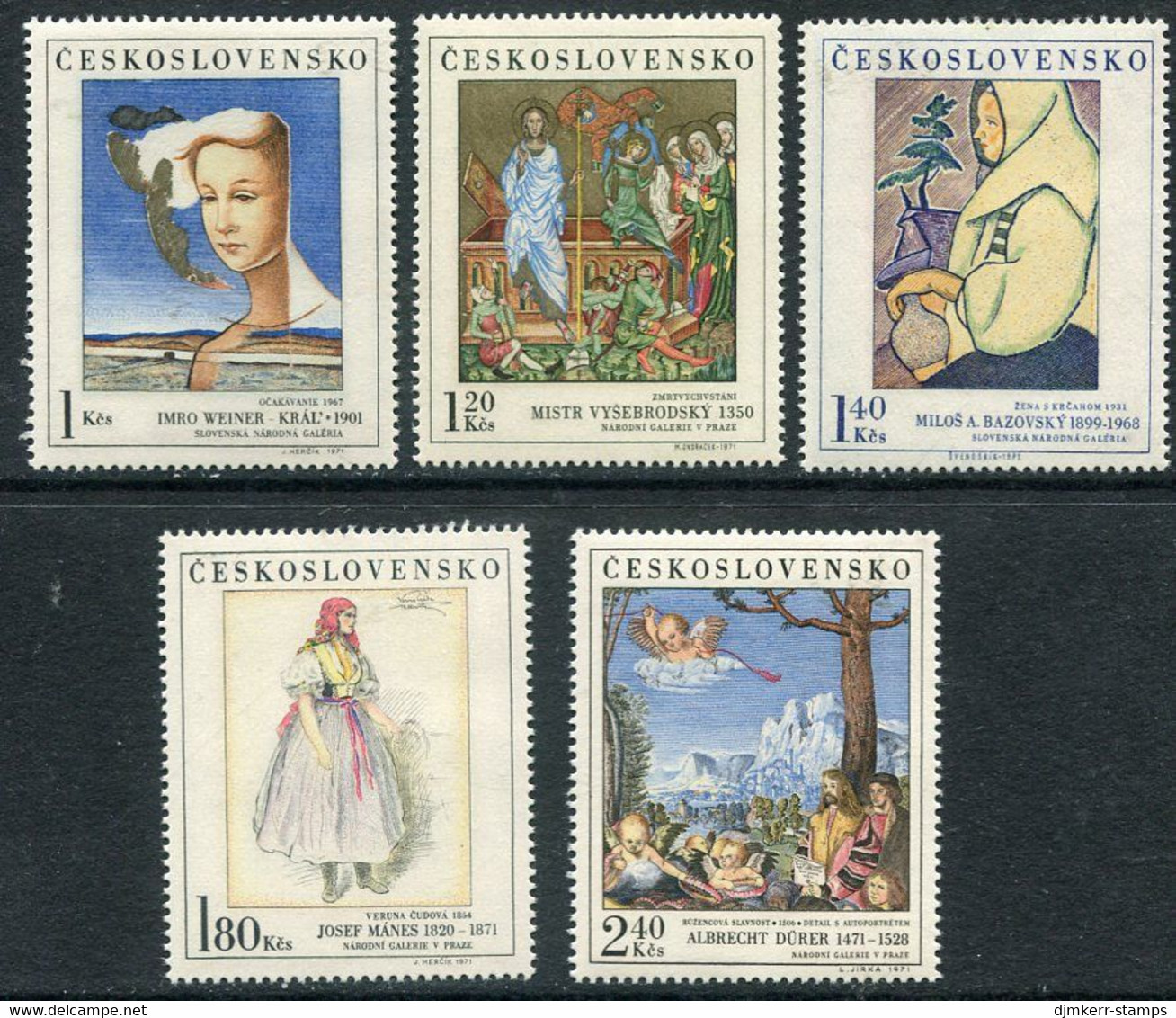 CZECHOSLOVAKIA 1971 National Gallery Paintings VI MNH / **  Michel 2032-36 - Unused Stamps