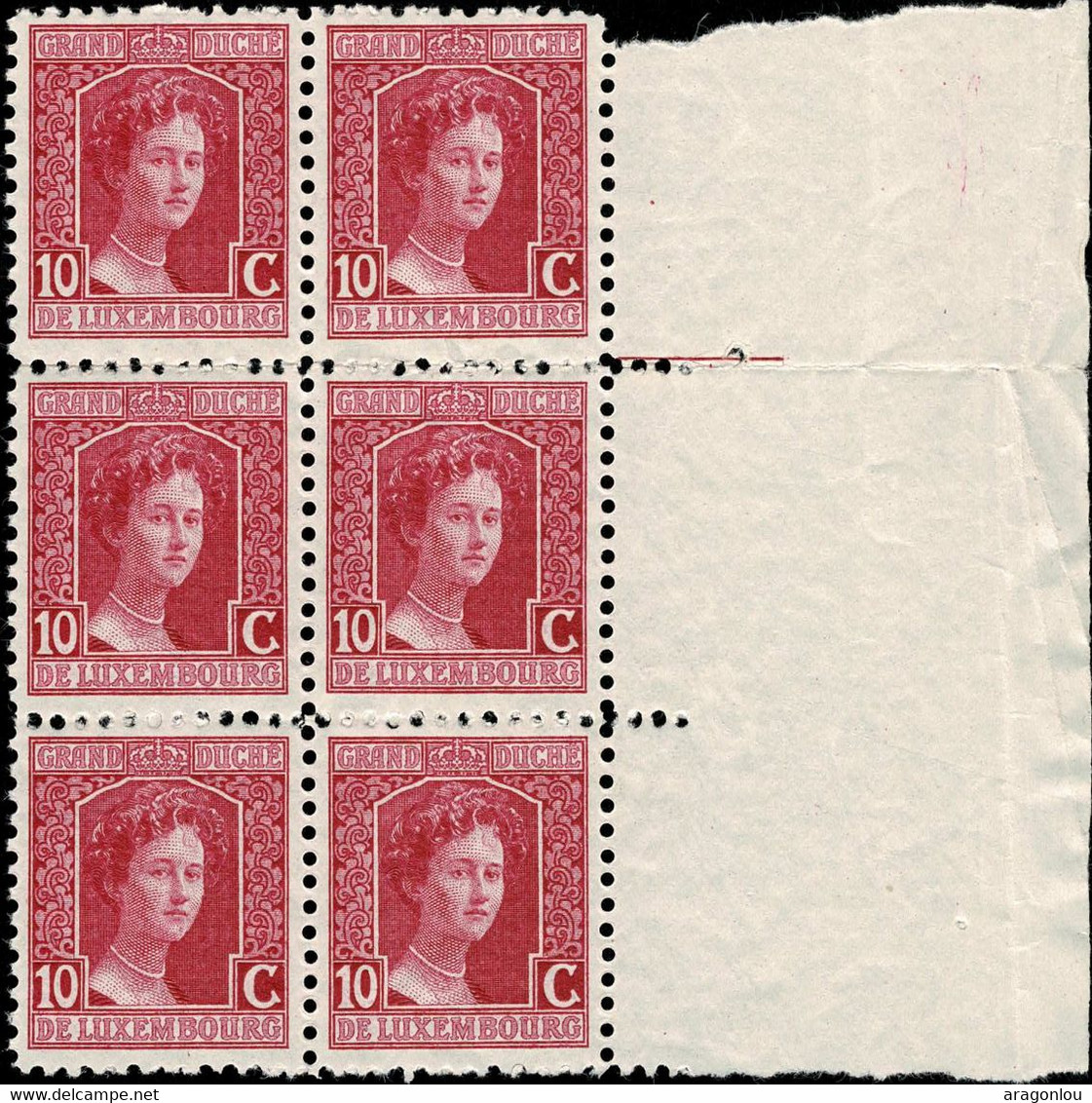 Luxembourg, Luxemburg 1914 Marie-Adelaide 10c. Bloc à 6 Neuf MNH** - 1914-24 Marie-Adelaide