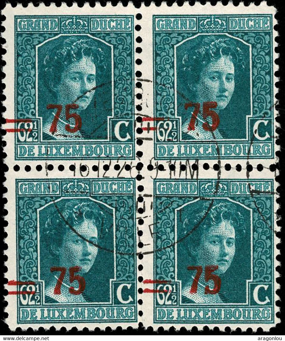 Luxembourg, Luxemburg 1915 Marie-Adelaide 75c./62,5c. Bloc à 4 Oblitéré, Surcharge Déplacée / Rare - 1914-24 Marie-Adelaide