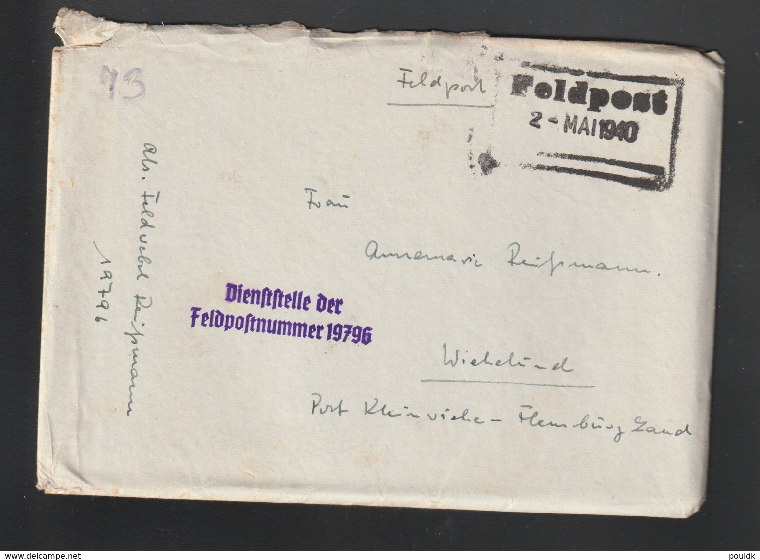 German Feldpost WW2: 1. Kompanie Pionier-Bataillon 216  FP 19796 Posted 2.5.1940 - Letter (DD34-35) - WW2