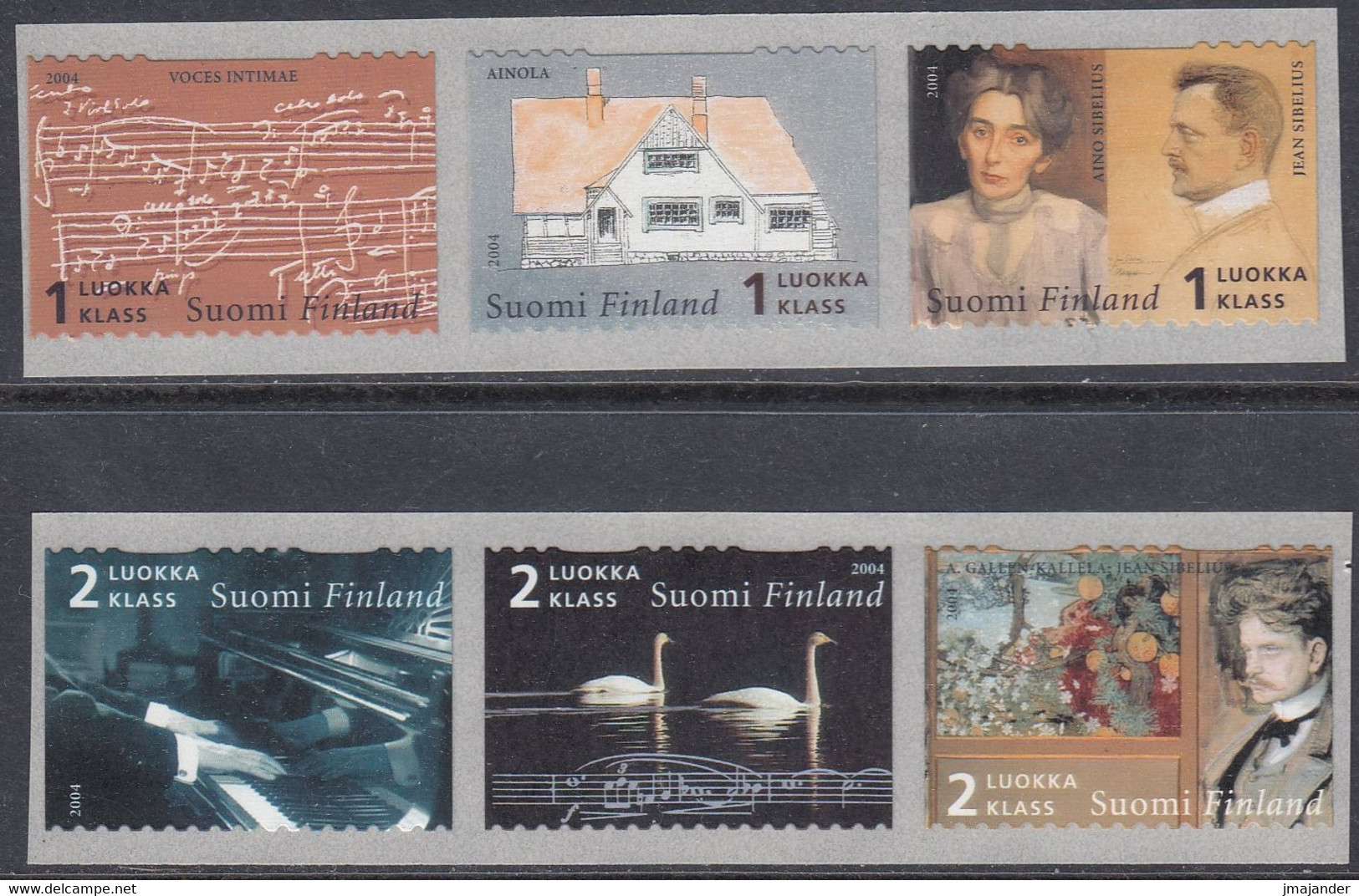 Finland 2004 - Jean Sibelius, Composer, Music, Swans - 2 Self-adhesive Strips Of 3 Stamps Mi 1680-1685 ** MNH - Unused Stamps