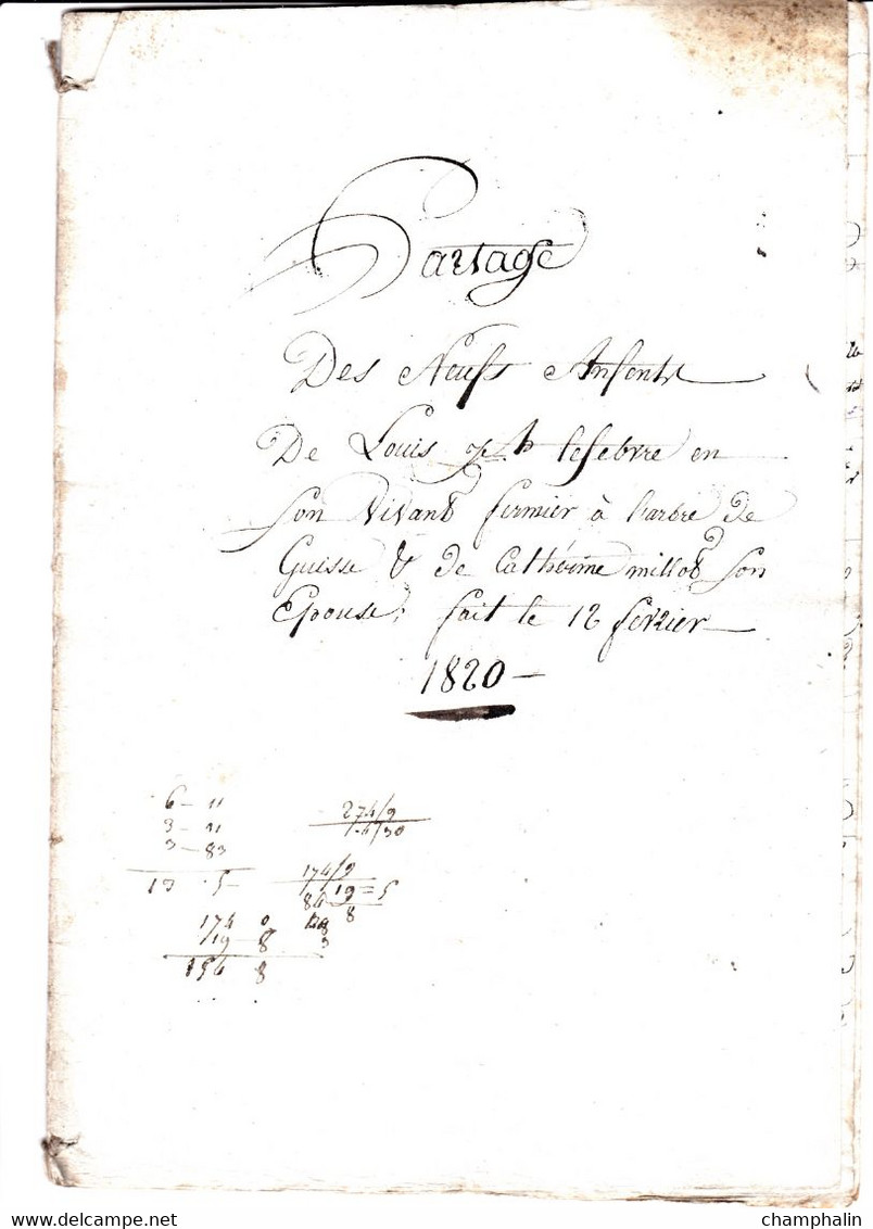 Partage De Propriété - Commune De Mazinghien (59) - 12 Février 1820 - Louis Lefèbvre - Manuscripts