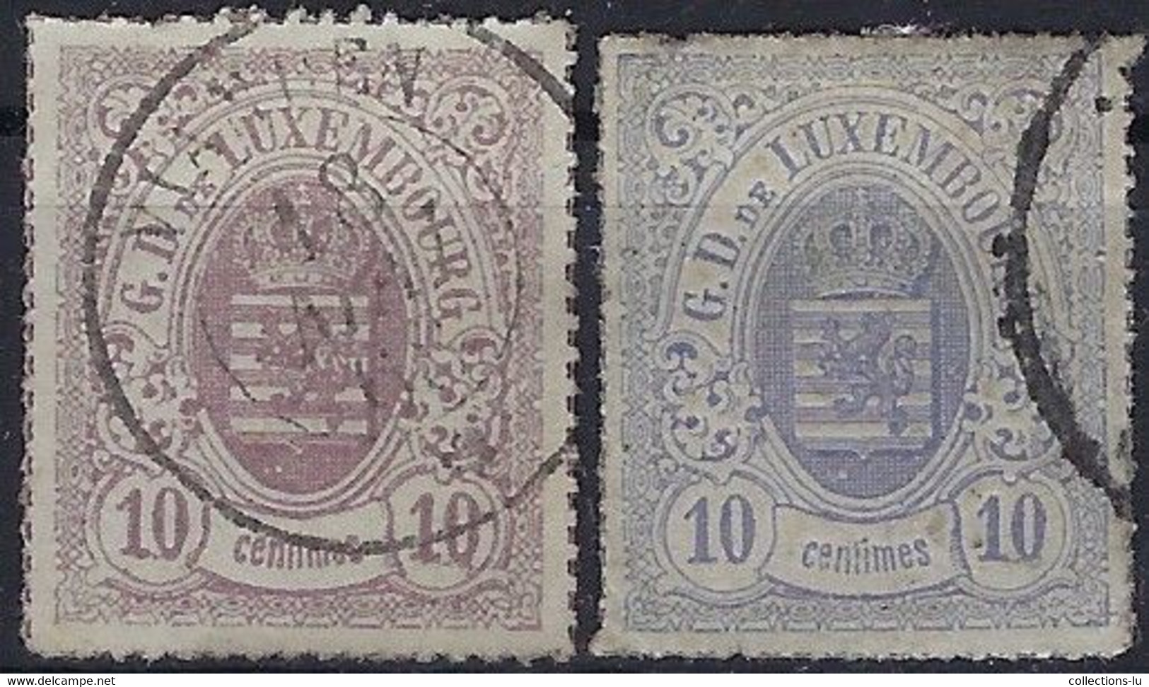 Luxembourg - Luxemburg - Timbres - 1865   2x10C.  °   Michel 17a , 19c   VC. 10,- - 1859-1880 Armarios