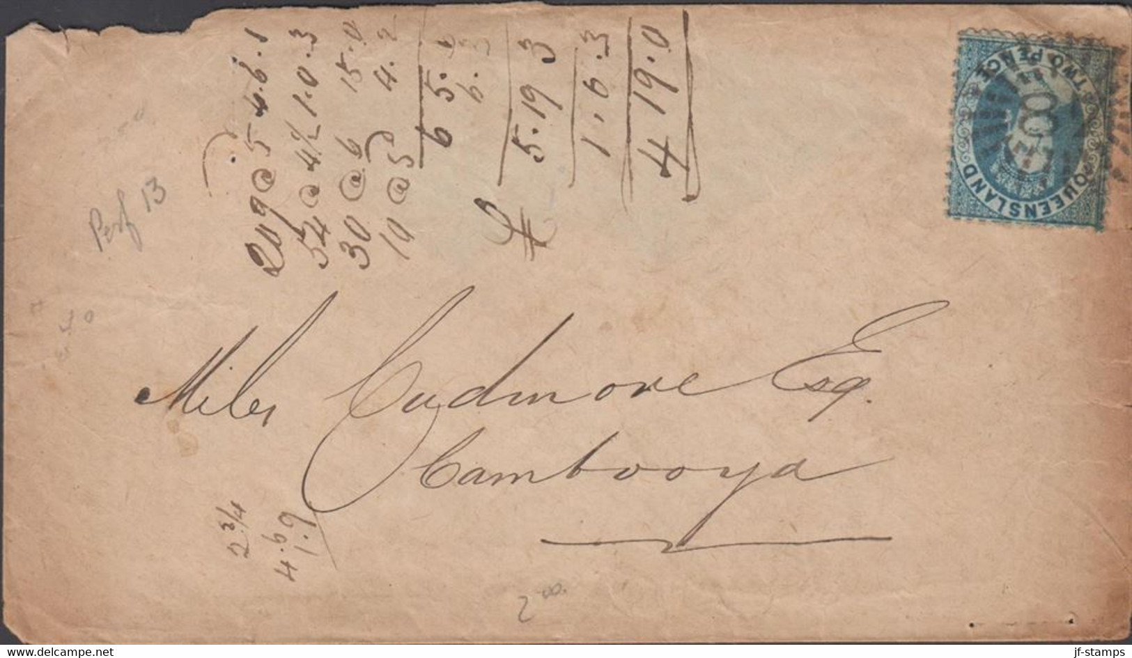 1871. QUEENSLAND. TWO PENNY Victoria On Cover Cancelled Numeral Cancel 87 And  Reverse AU 8 18... (MICHEL 33) - JF425820 - Briefe U. Dokumente