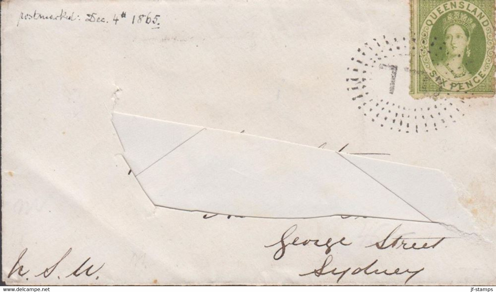 1865. QUEENSLAND. SIX PENCE Victoria On Cover Cancelled INTERESTING Cancel QL And  Reverse SHI... (MICHEL 20) - JF425821 - Lettres & Documents