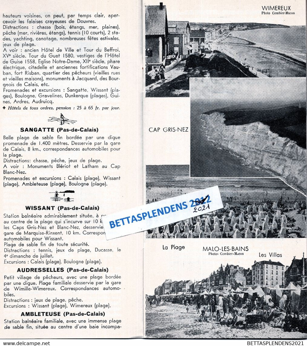 Chemin de Fer du Nord - Les Plages Vivifiantes du Nord - ETE 1935 / Bains de Mer - Horaires Trains & descriptif Villes