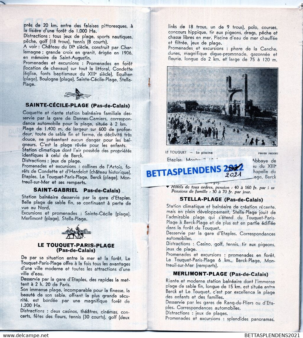 Chemin de Fer du Nord - Les Plages Vivifiantes du Nord - ETE 1935 / Bains de Mer - Horaires Trains & descriptif Villes