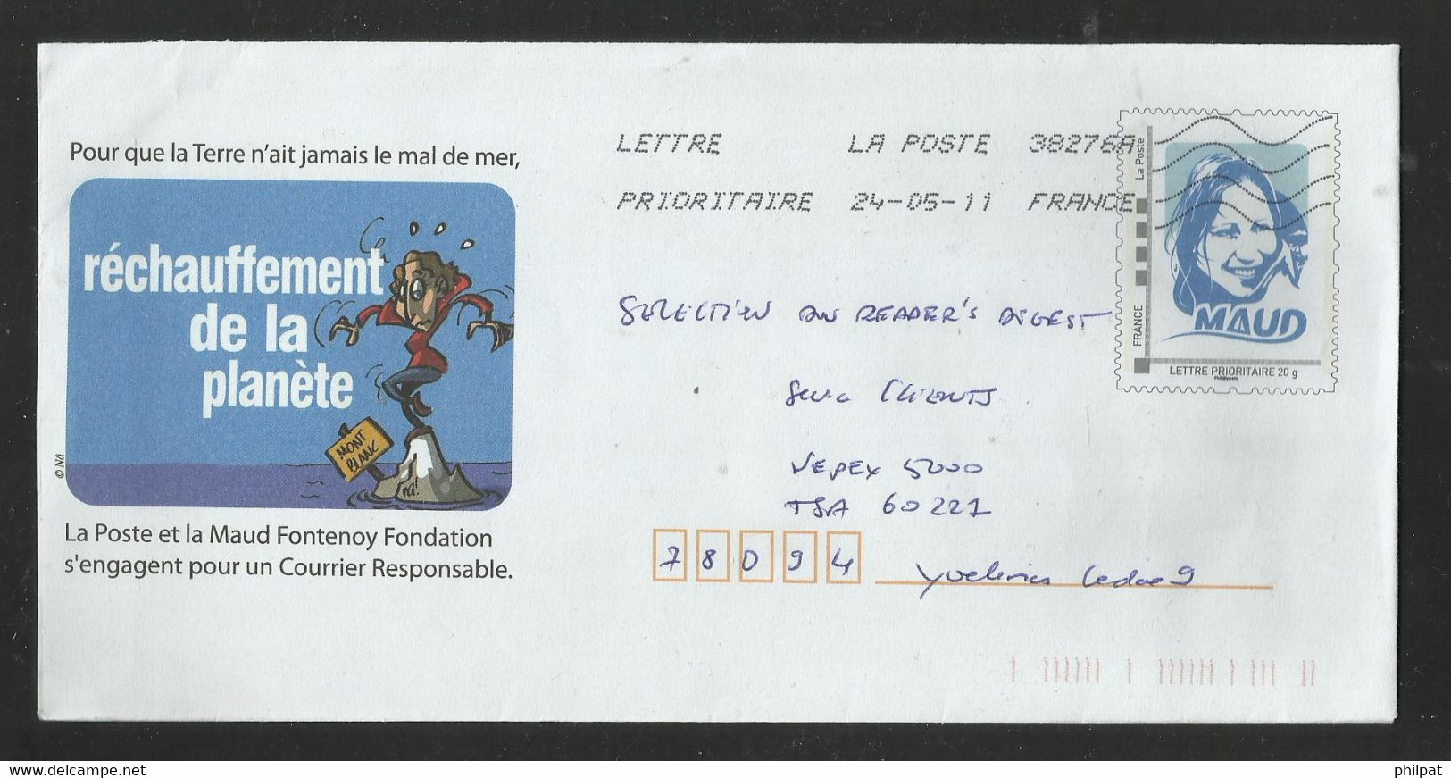 PAP PRET A POSTER MAUD FONTENOY RECHAUFFEMENT DE LA PLANETE - Enveloppes Repiquages (avant 1995)
