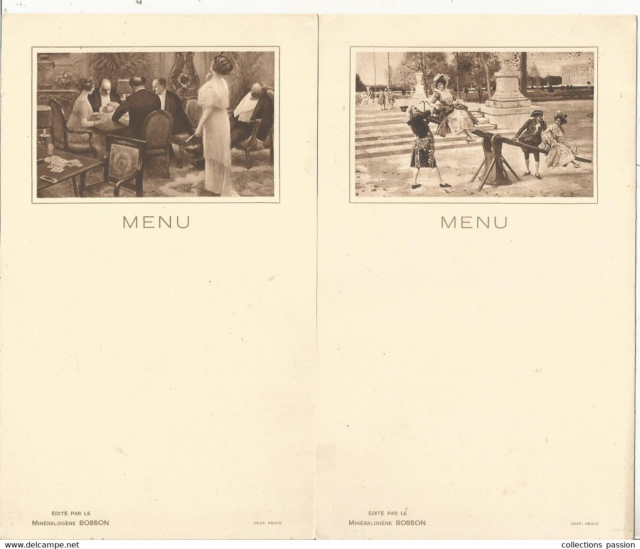 Menu  , Ed. Le Minéralogéne BOSSON , 7 Scans, LOT DE 8 MENUS, Gravure Braun,  Frais 4.40 E - Menus