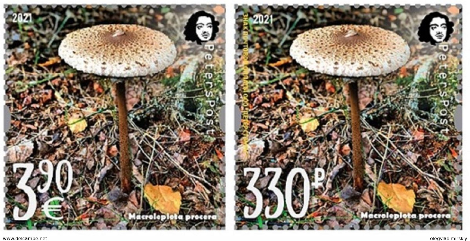 Russia And Finland 2021 Parasol Mushroom A Delicacy Of Gastronomy Peterspost Joint Issue Set Of 2 Single Stamps Mint - Neufs