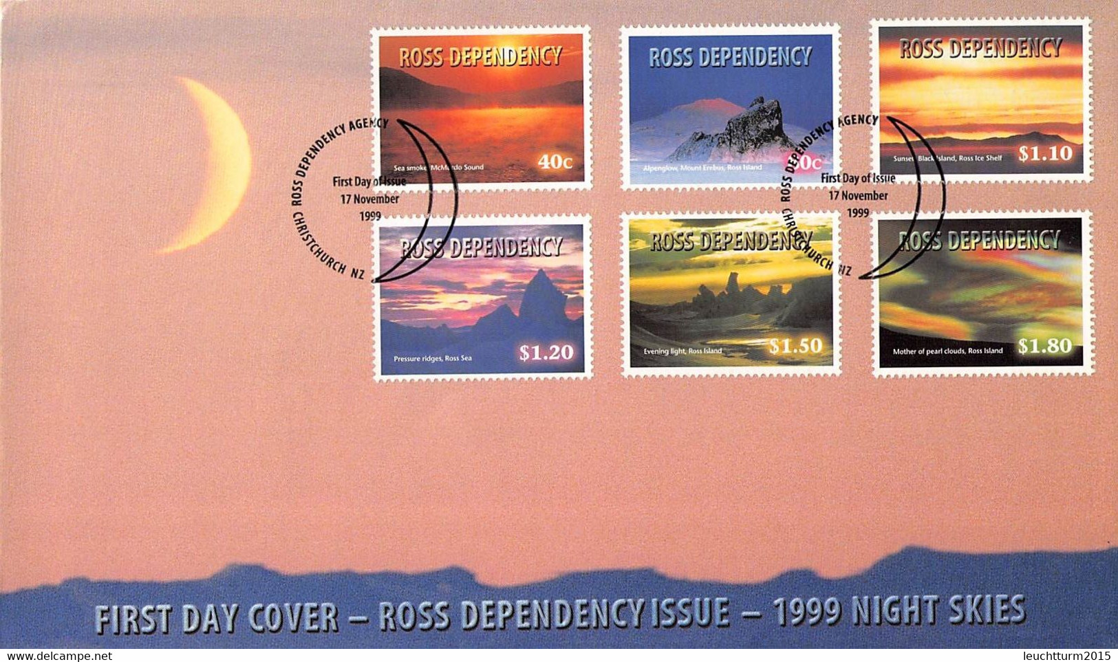 ROSS DEPENDENCY  FDC 1999 NIGHT SKIES Mi #60-65 / YZ127 - FDC