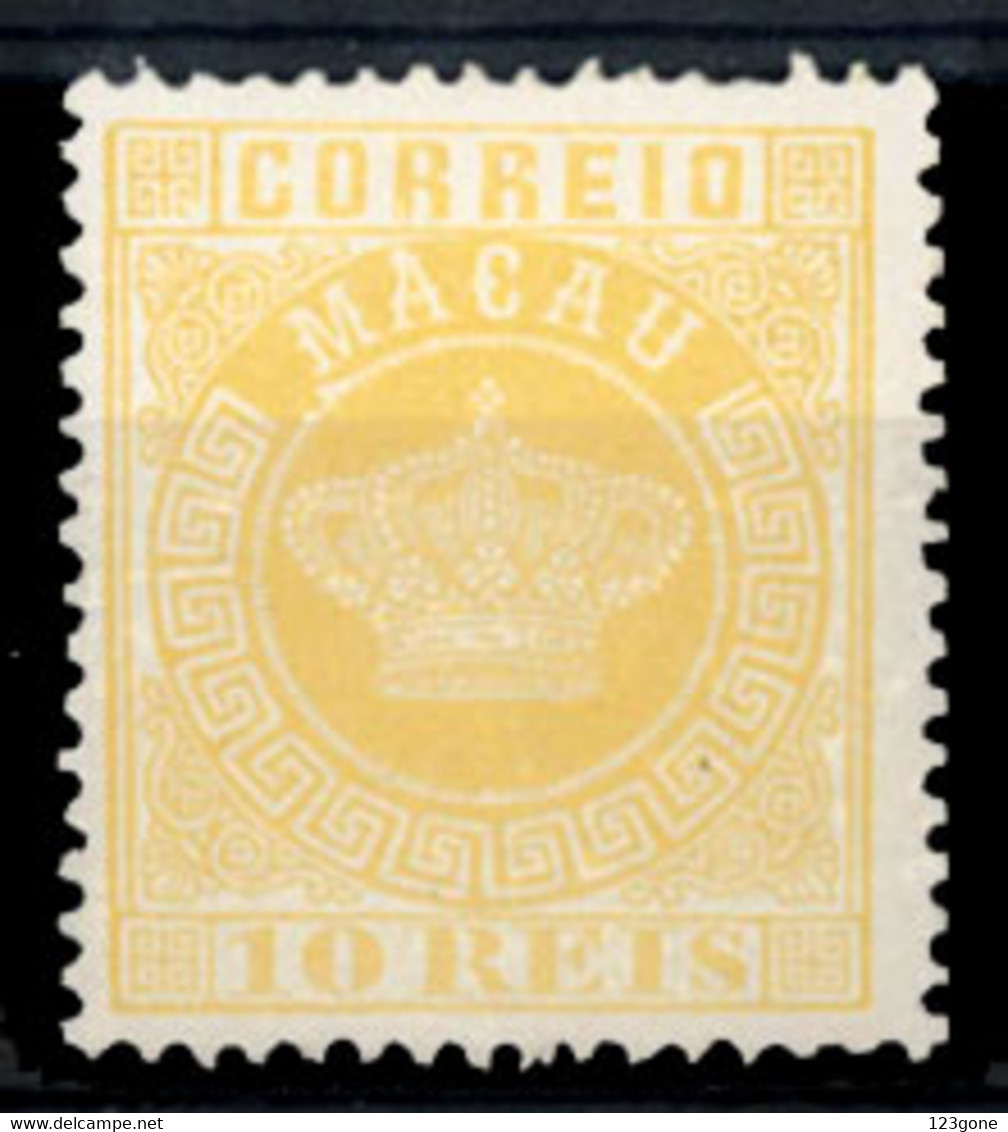 MACAU. 1884. Crown Issue. 10rs Yellow. 1885 Reprint On White Thick Paper, Perf 13 1/2. Fine. SALE. - Andere & Zonder Classificatie