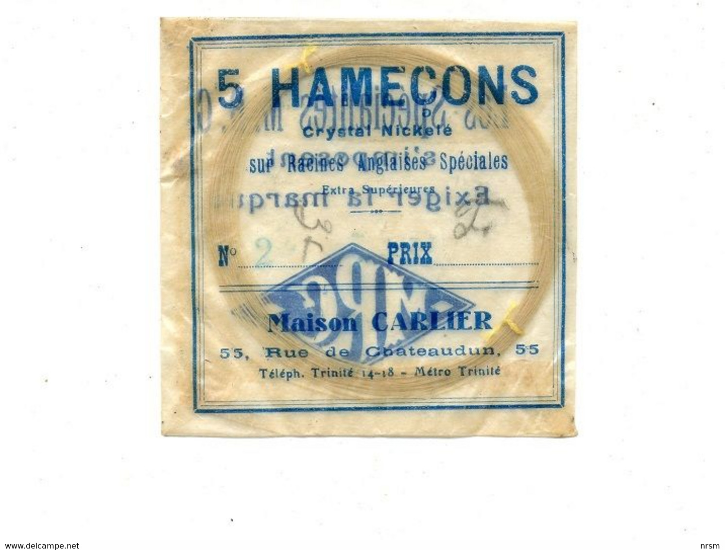 Matériel De Pêche / Collection Thème Pêche / Ancien Sachet De Bas De Ligne - Hameçons "F" MRC / Maison Carlier à Paris - Fishing