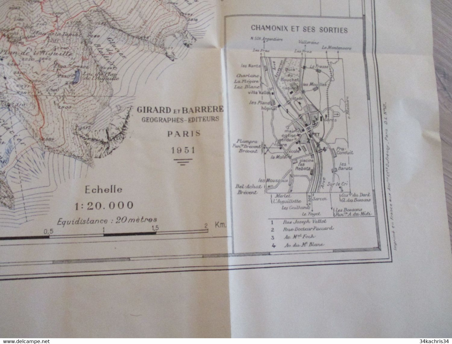 Carte Géographique Touristique Vallot 1951 Environs De Chamonix - Cartes Géographiques