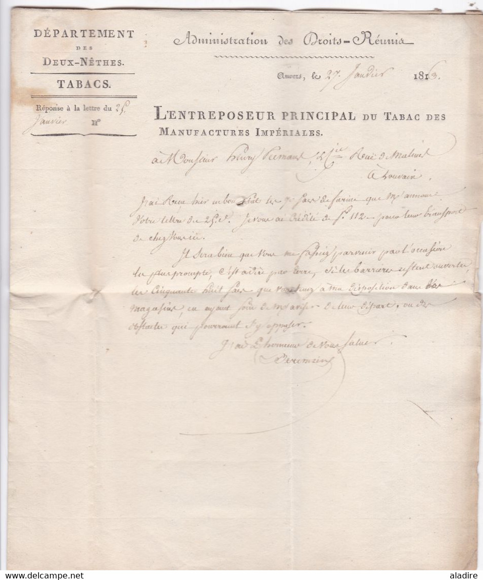 1813 - Marque Postale 93 ANVERS Antwerp, Dept Conquis Des Deux Nêthes Sur Lettre Pliée Avec Corresp Vers LOUVAIN - 1792-1815: Conquered Departments