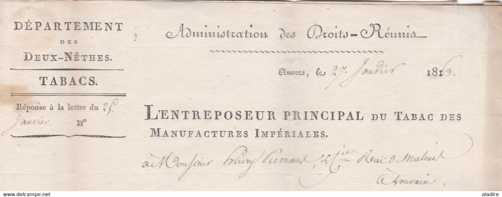 1813 - Marque Postale 93 ANVERS Antwerp, Dept conquis des Deux Nêthes sur lettre pliée avec corresp vers LOUVAIN