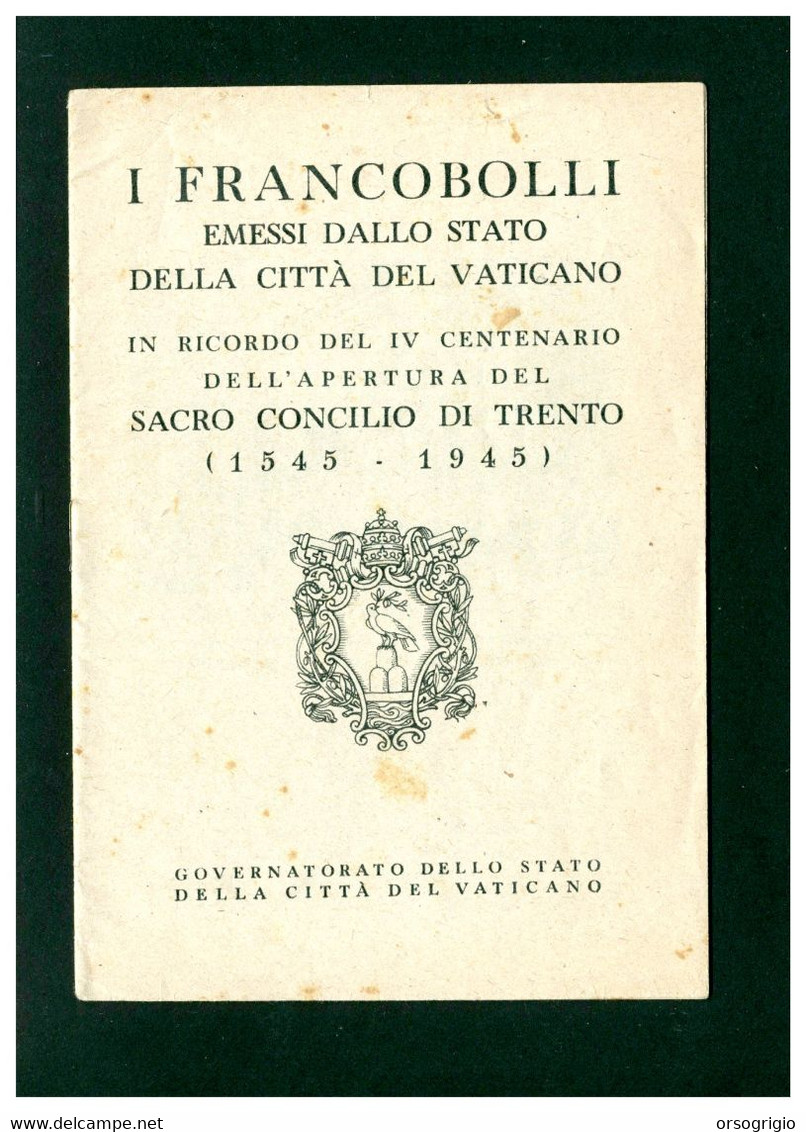 VATICANO - Libretto Dei FRANCOBOLLI EMESSI IN RICORDO DELLA APERTURA SACRO CONCILIO DI TRENTO 1945 - Abarten