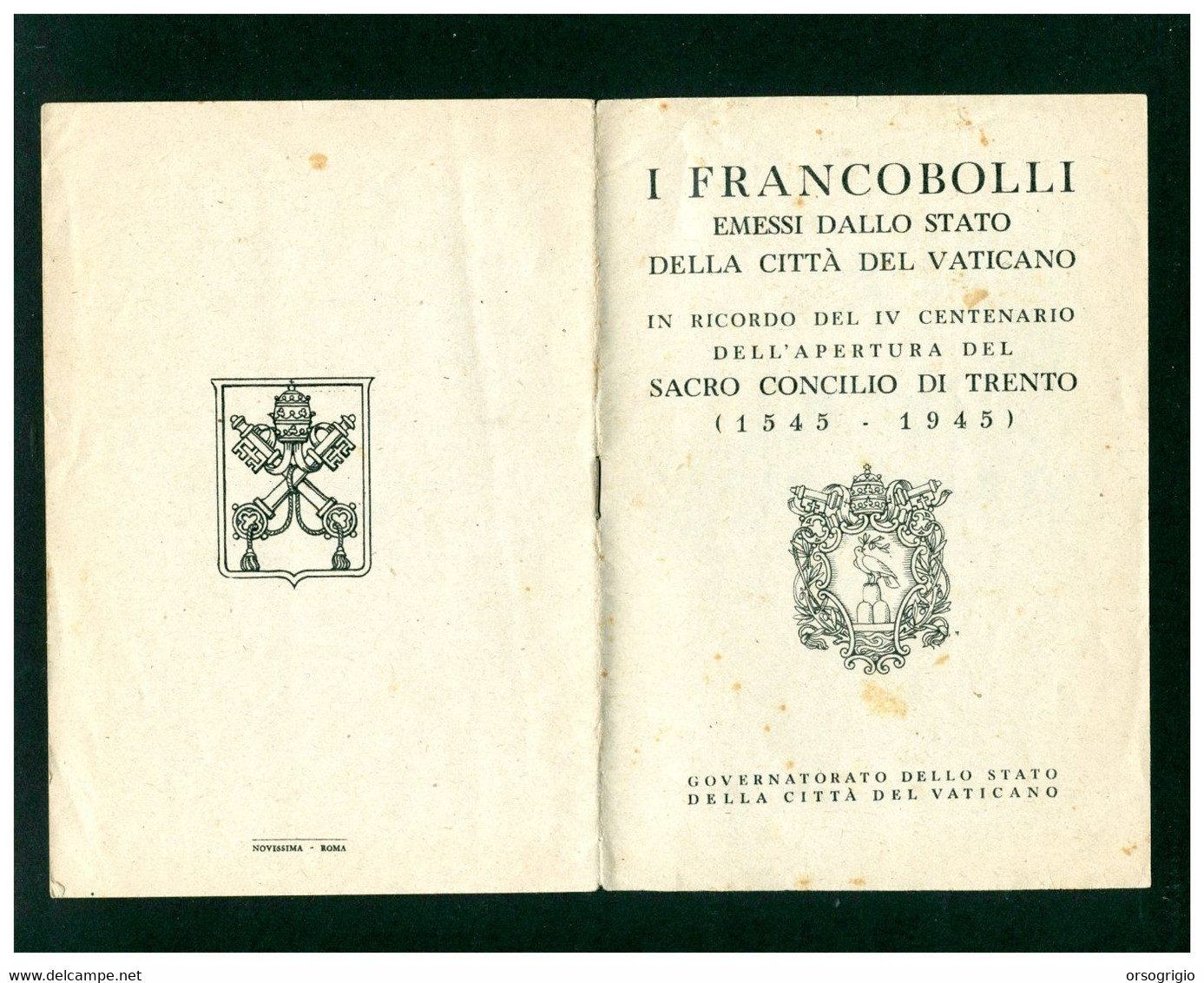 VATICANO - Libretto Dei FRANCOBOLLI EMESSI IN RICORDO DELLA APERTURA SACRO CONCILIO DI TRENTO 1945 - Variétés & Curiosités