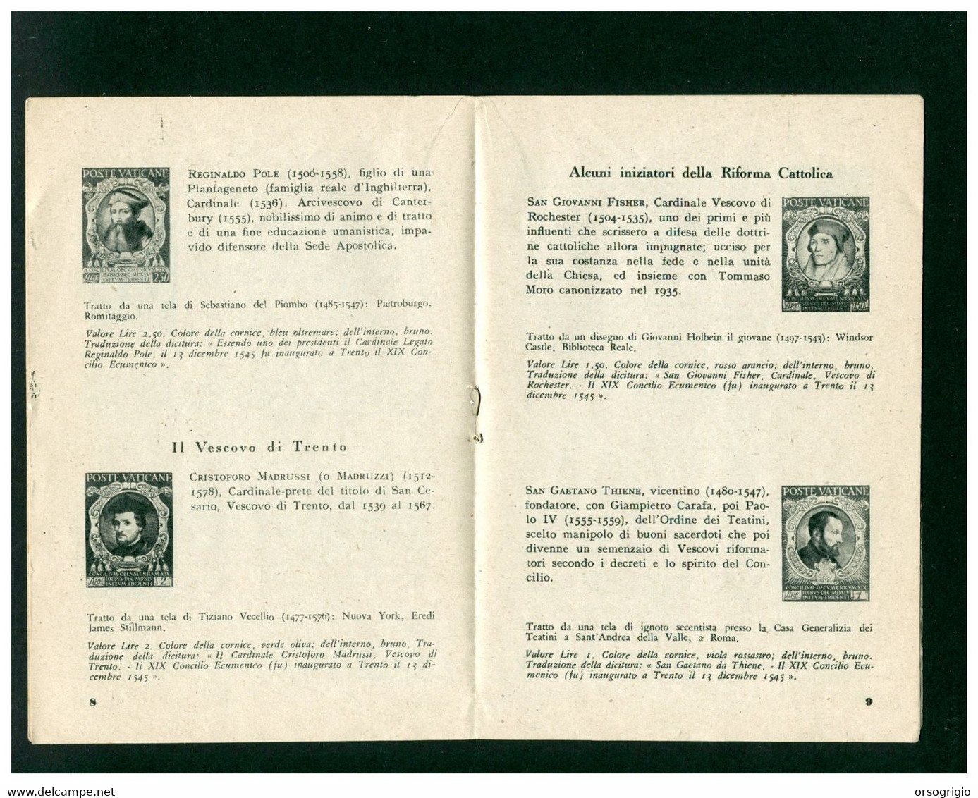 VATICANO - libretto dei FRANCOBOLLI EMESSI IN RICORDO DELLA APERTURA SACRO CONCILIO DI TRENTO 1945