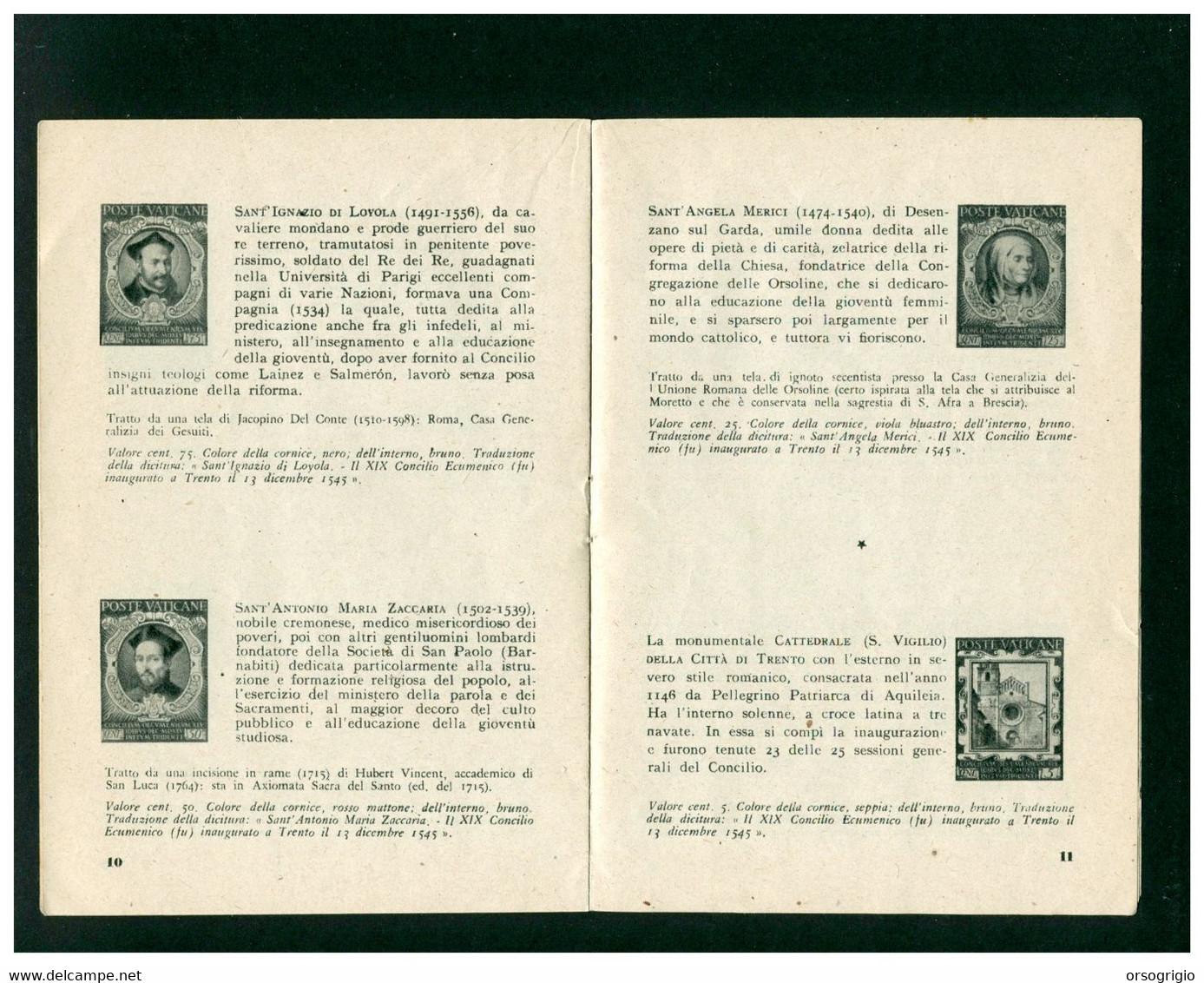 VATICANO - libretto dei FRANCOBOLLI EMESSI IN RICORDO DELLA APERTURA SACRO CONCILIO DI TRENTO 1945