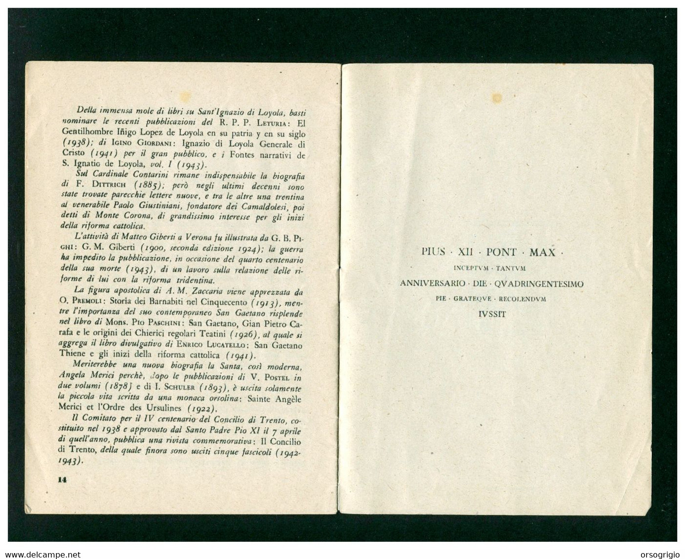 VATICANO - libretto dei FRANCOBOLLI EMESSI IN RICORDO DELLA APERTURA SACRO CONCILIO DI TRENTO 1945