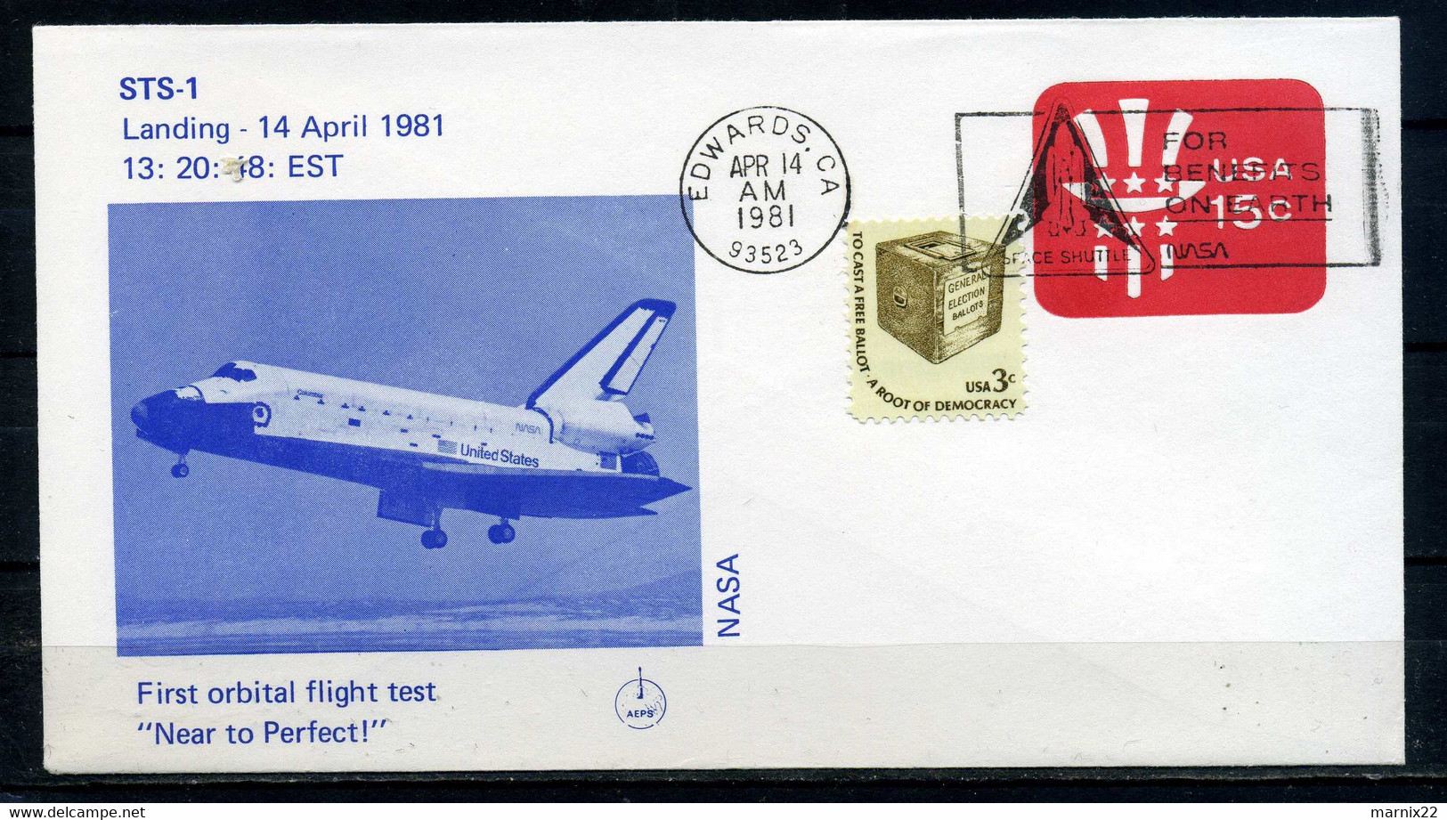 NASA FIRST ORBITAL FLIGHT STS-1 LANDING 13:20:48 EDWARDS. CA. APR.14.1981                                          CE851 - North  America