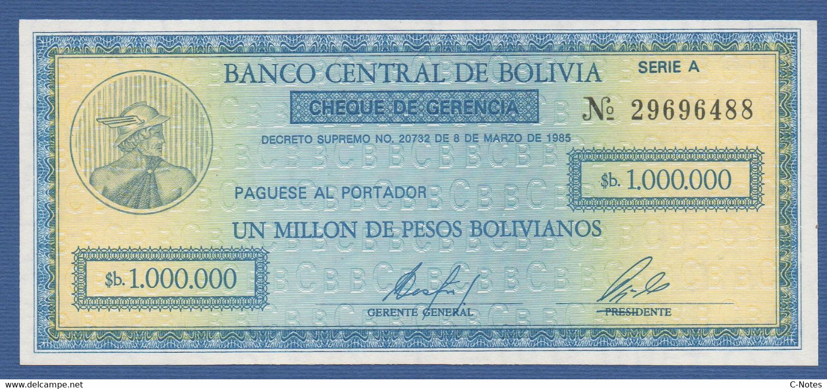 BOLIVIA - P.190 – 1.000.000 Pesos Bolivianos D.08.03.1985 UNC Serie A 29696488 - Bolivie