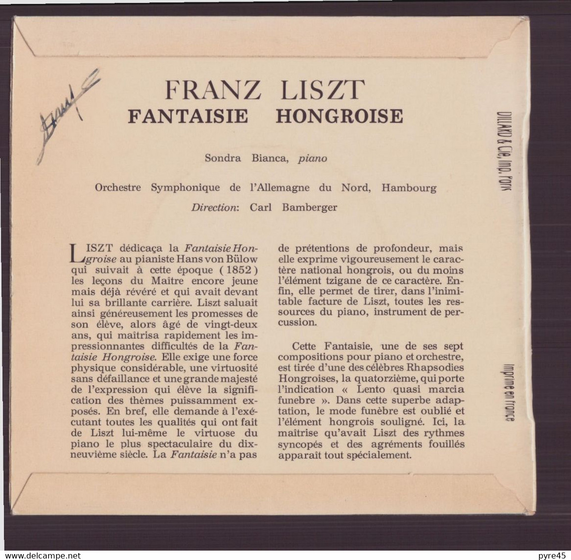 45 T LIszt " Fantaisie Hongroise " - Classique