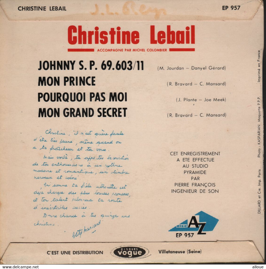 CHRISTINE LEBAIL FRENCH EP - JOHNNY S.P. 69.603/11 + 3 - Autres - Musique Française