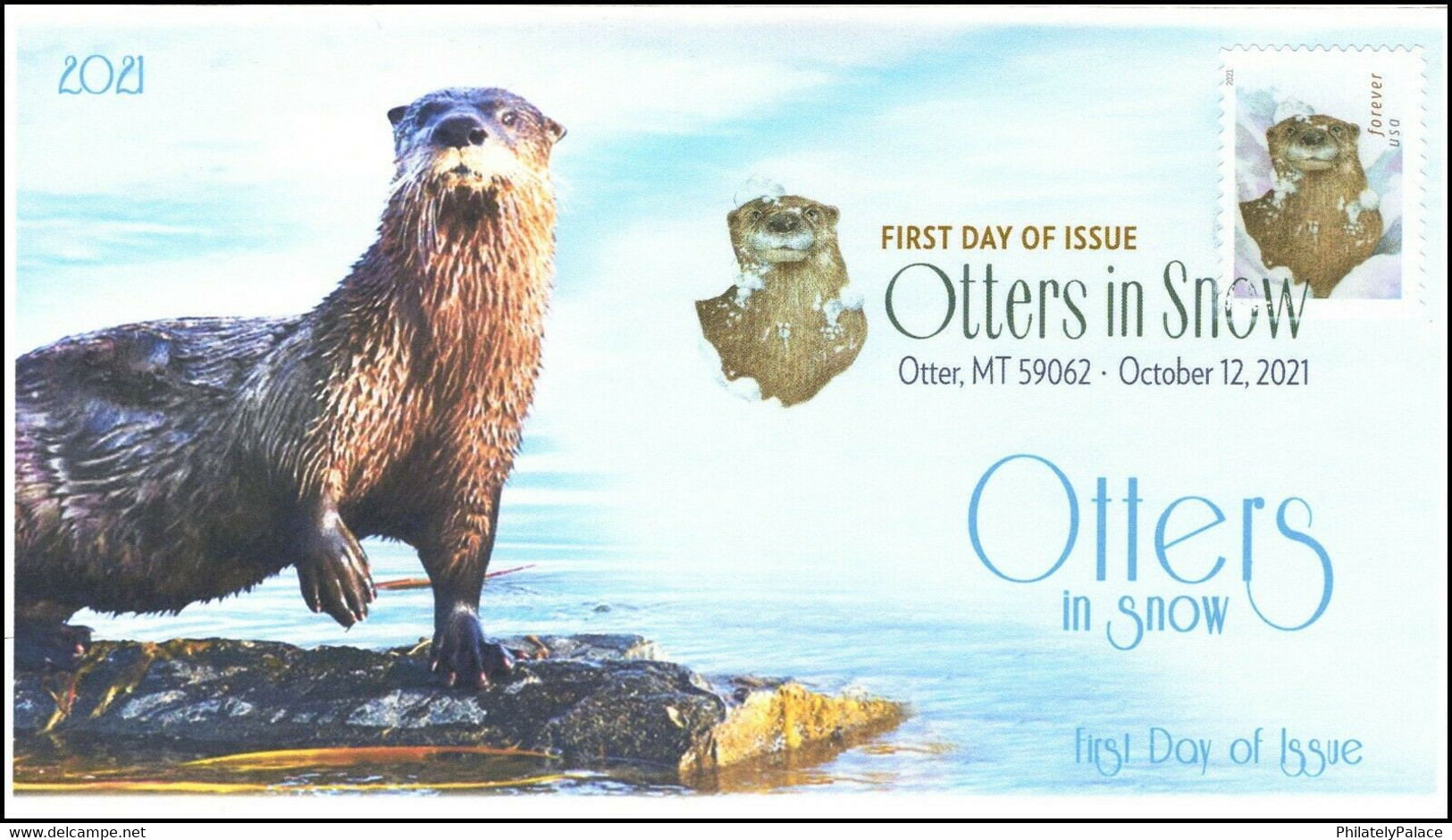 2021 NEW *** USA United States Cover Otters Animal Mammal In Snow, FDC, Digital Color Postmark, Otter MT  (**) - Cartas & Documentos
