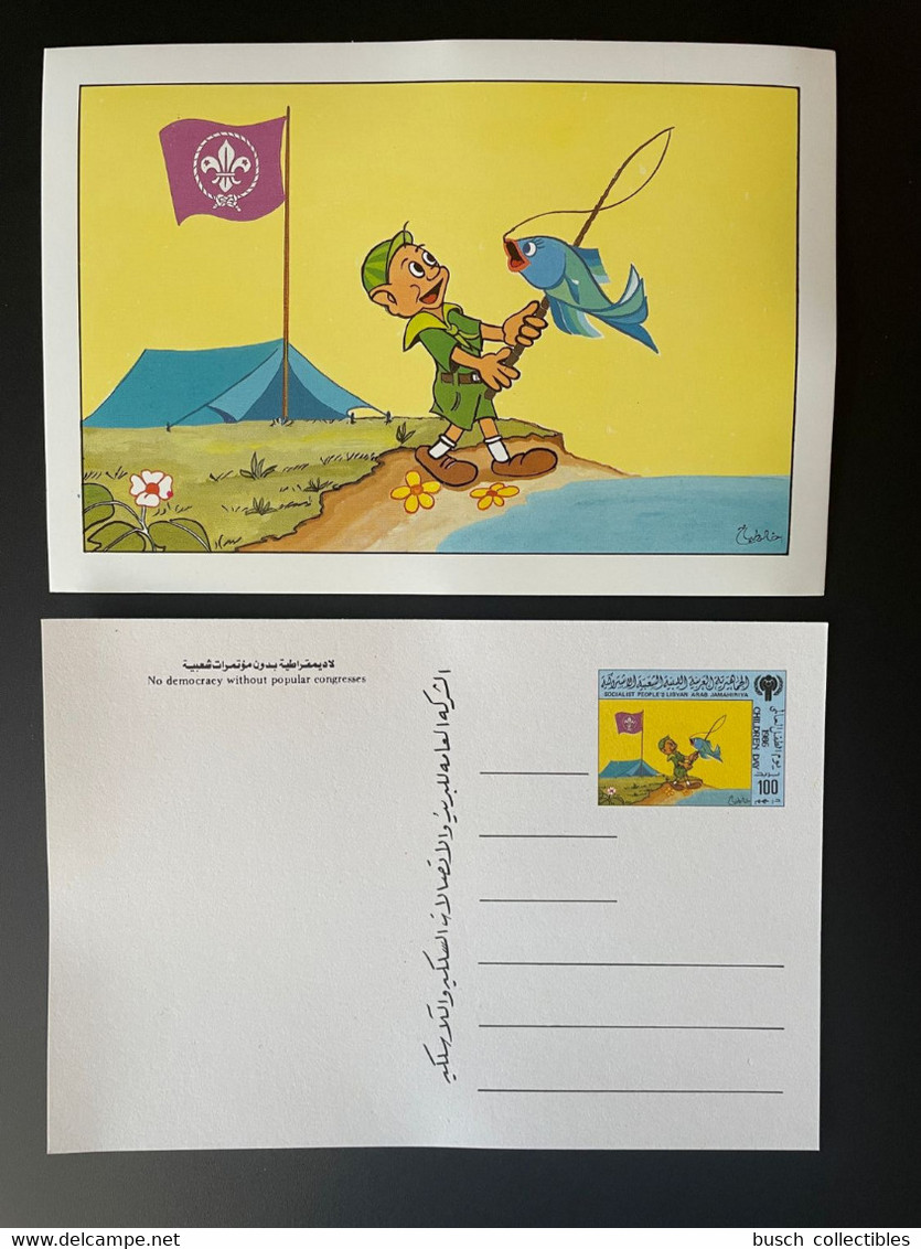 Libye Libya 1986 Stationery Entier Ganzsache Scouts Scoutisme Jamboree Fisch Fish Poisson Pêche Fishing - Libia