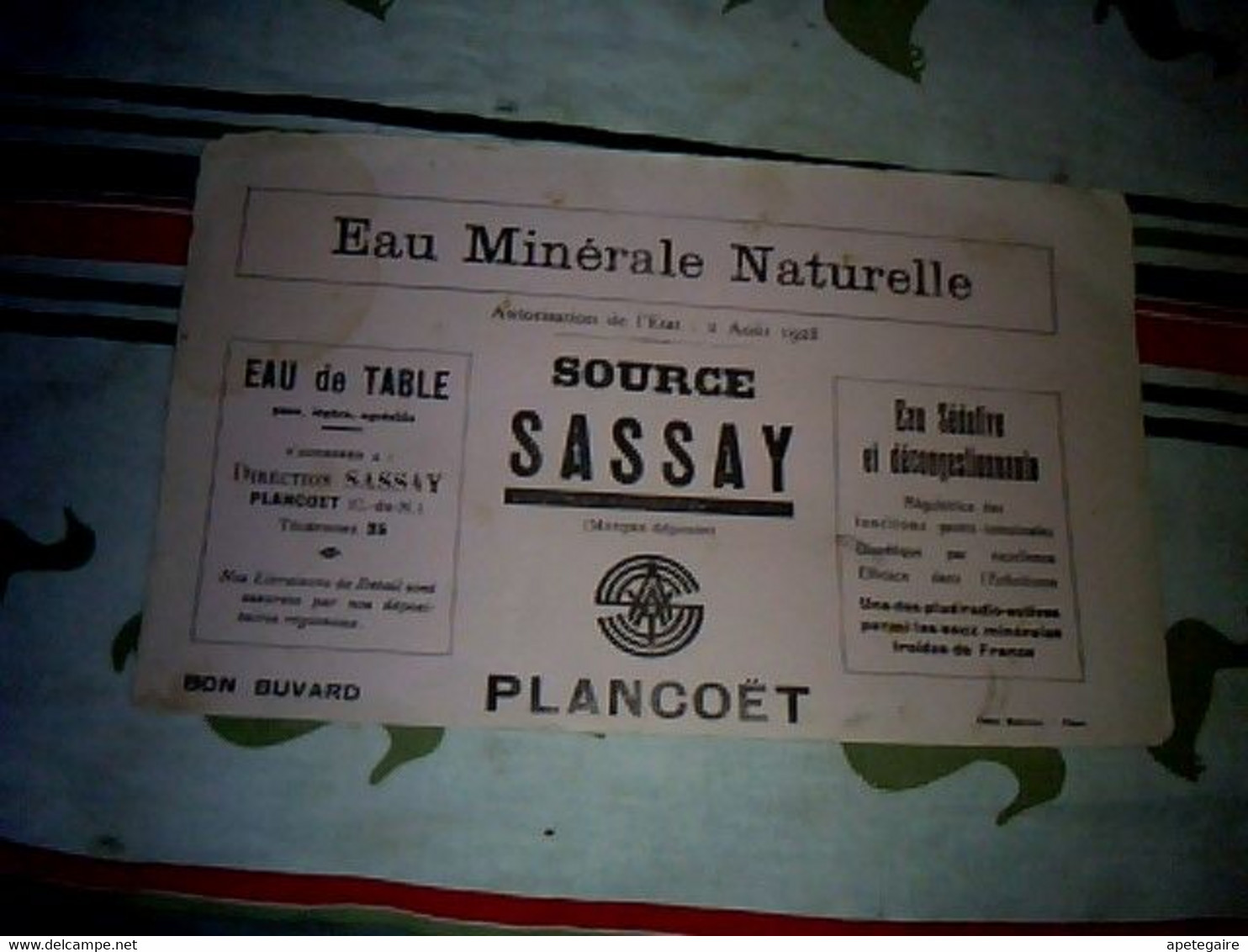 Publicité Buvard Occasion Eau Minérale Source Sassay à  Plancoët 1928 ? - E