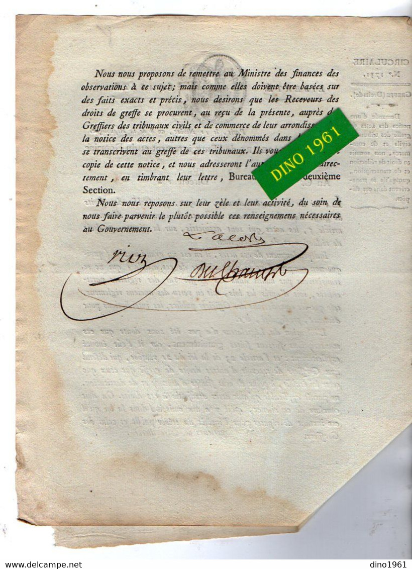 VP18.485 - Révolution - PARIS An 8 De La République Française - Justice - Circulaire Concernant Les Droits De Greffe - Decreti & Leggi