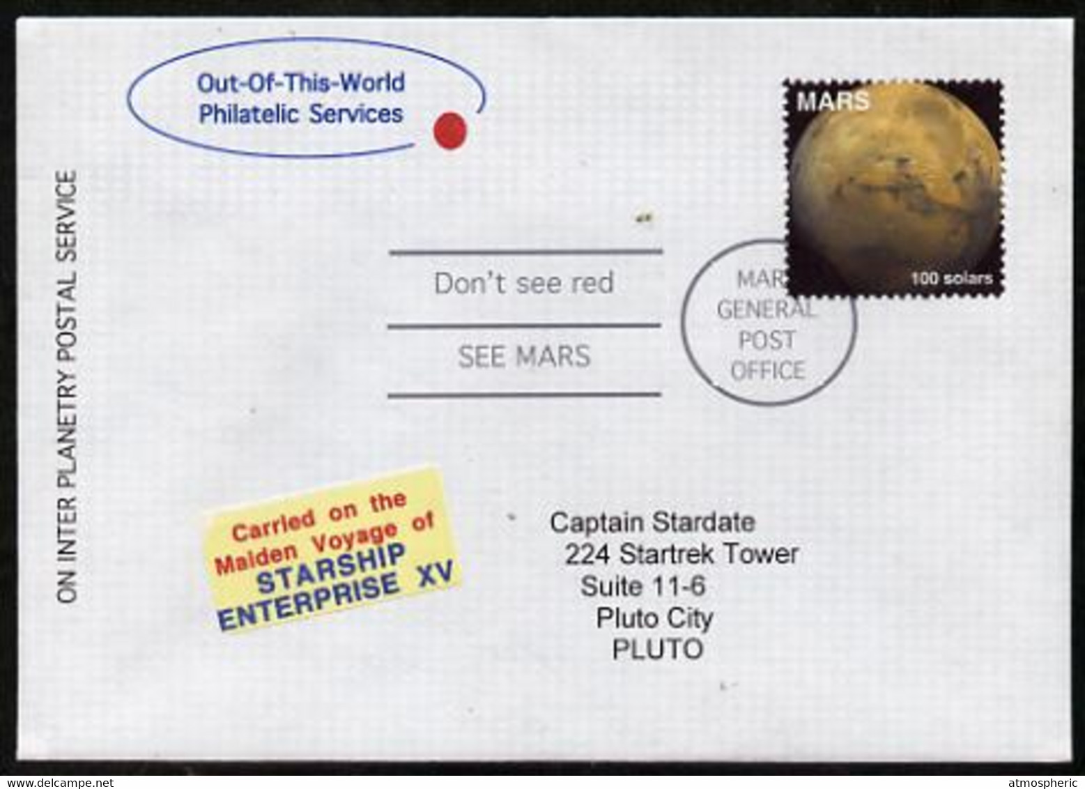 Planet Mars (Fantasy) Cover To Pluto Bearing Mars 100 Solar Stamp - Autres & Non Classés