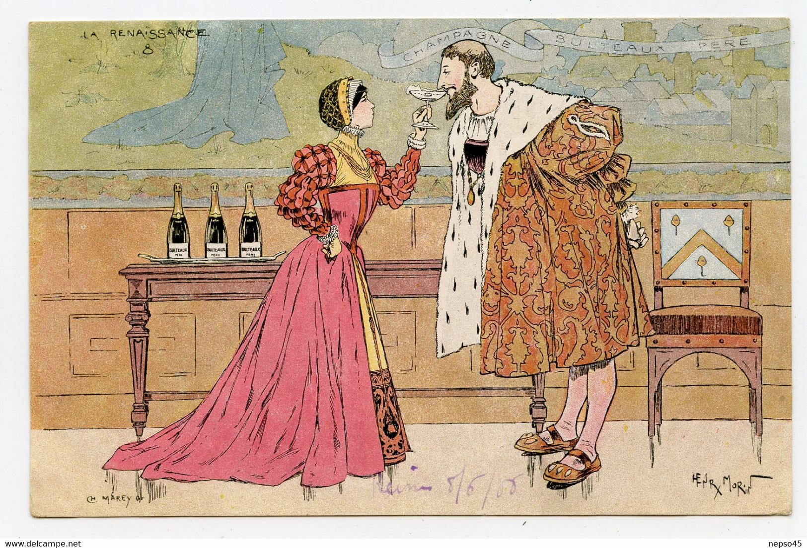 Illustrateur Henri Morin.publicité Sur Le Champagne Bulteaux Père, La Renaissance - Morin, Henri