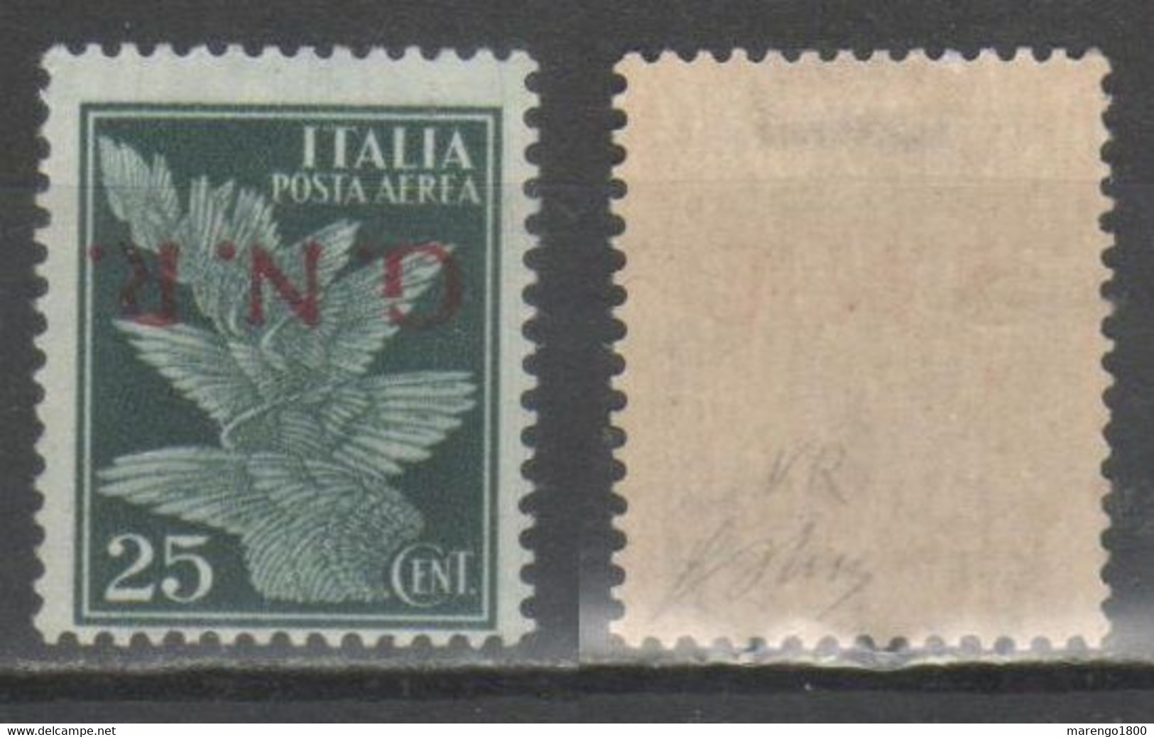 ITALIA 1944 - GNR - Posta Aerea 25 C. Soprastampa Verona Capovolta ** - Firmato              (g8114) - Luftpost