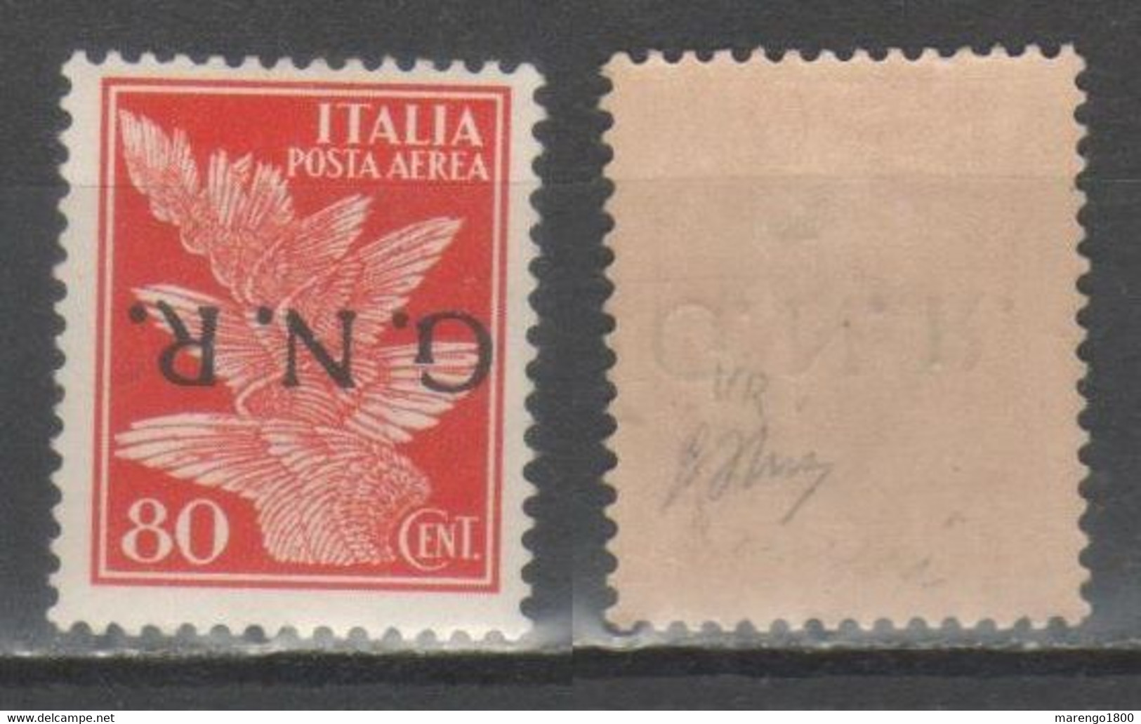 ITALIA 1944 - GNR - Posta Aerea 80 C. Soprastampa Verona Capovolta ** - Firmato              (g8115) - Luchtpost